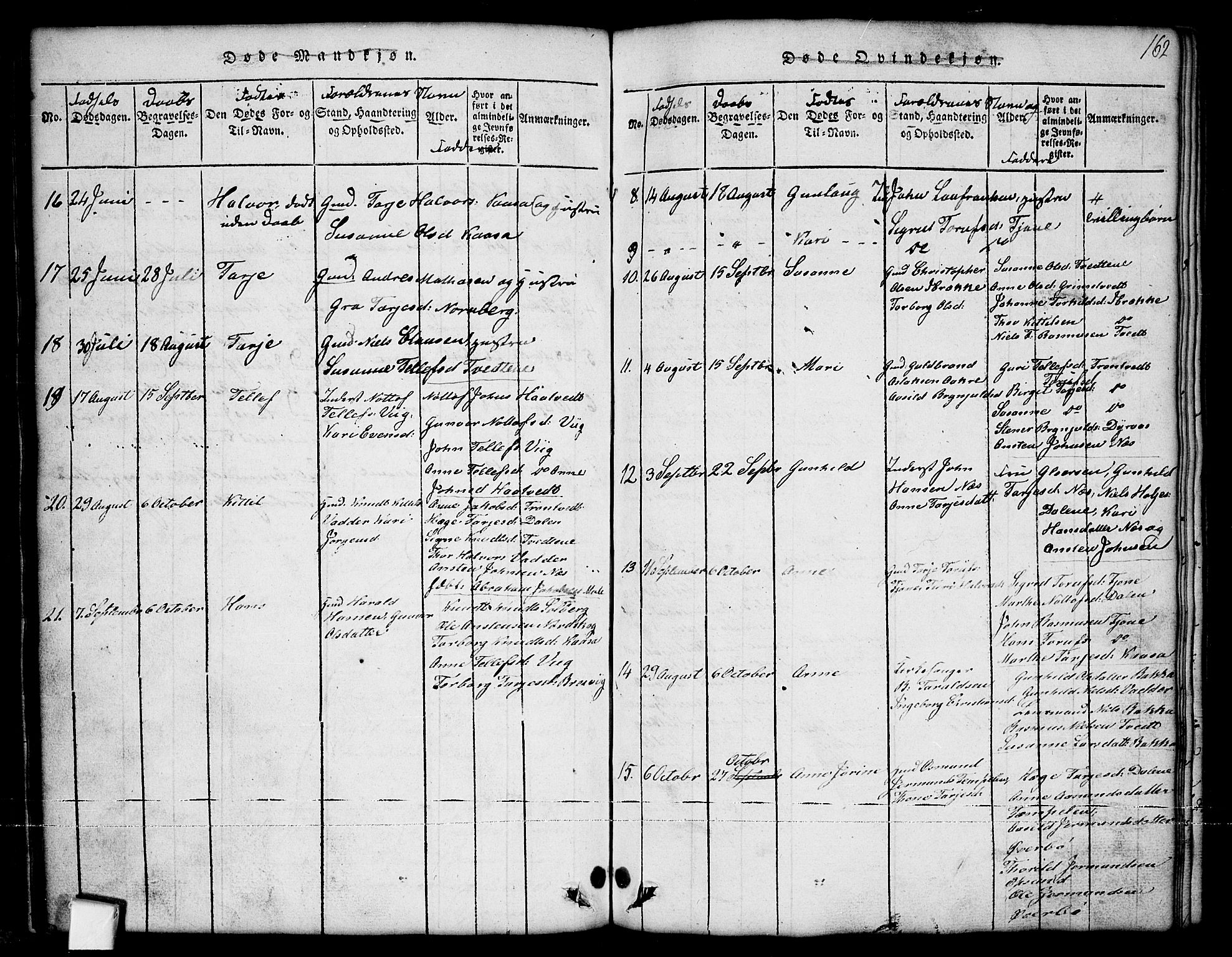 Nissedal kirkebøker, SAKO/A-288/G/Ga/L0001: Parish register (copy) no. I 1, 1814-1860, p. 162