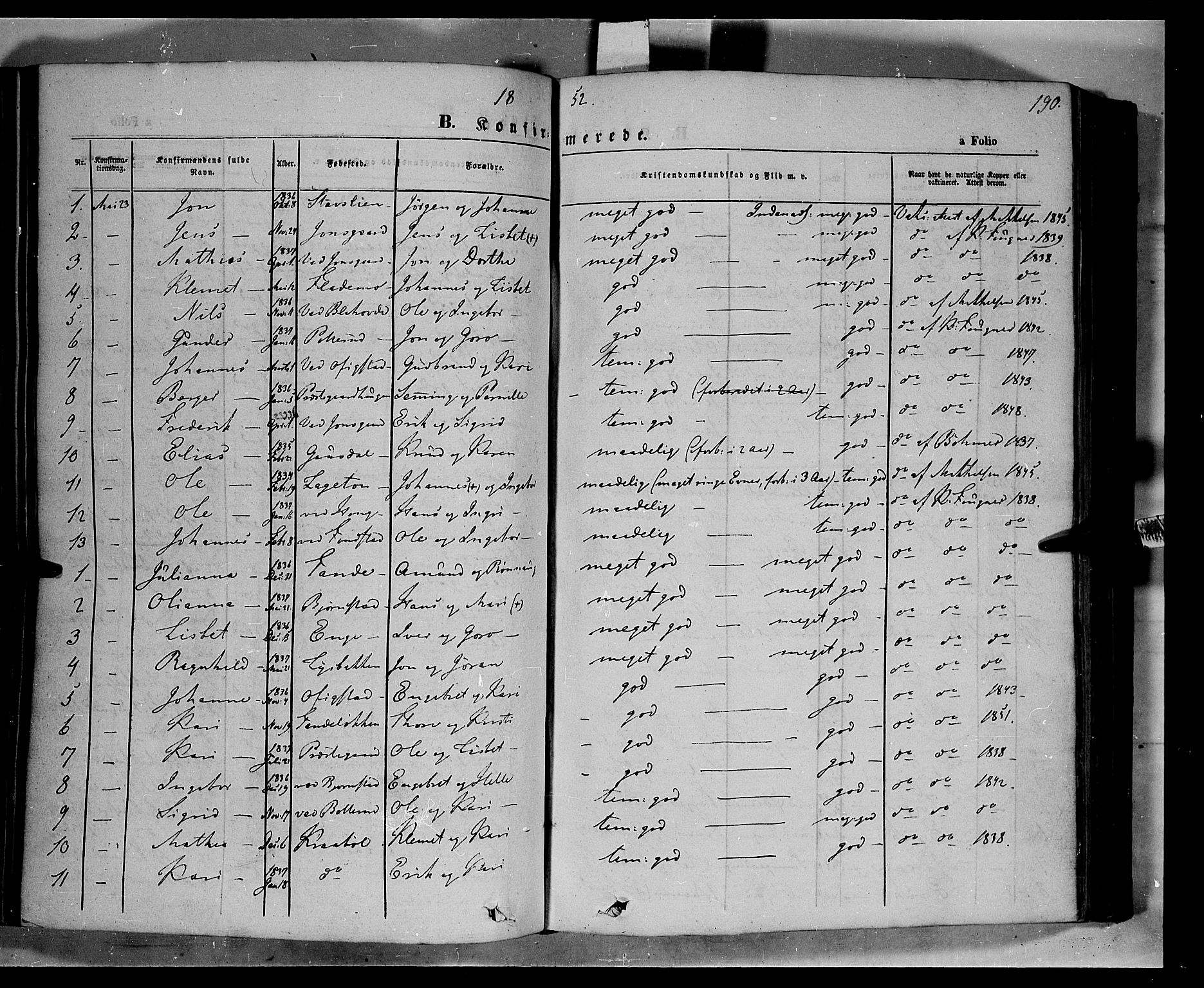 Øyer prestekontor, SAH/PREST-084/H/Ha/Haa/L0005: Parish register (official) no. 5, 1842-1857, p. 190