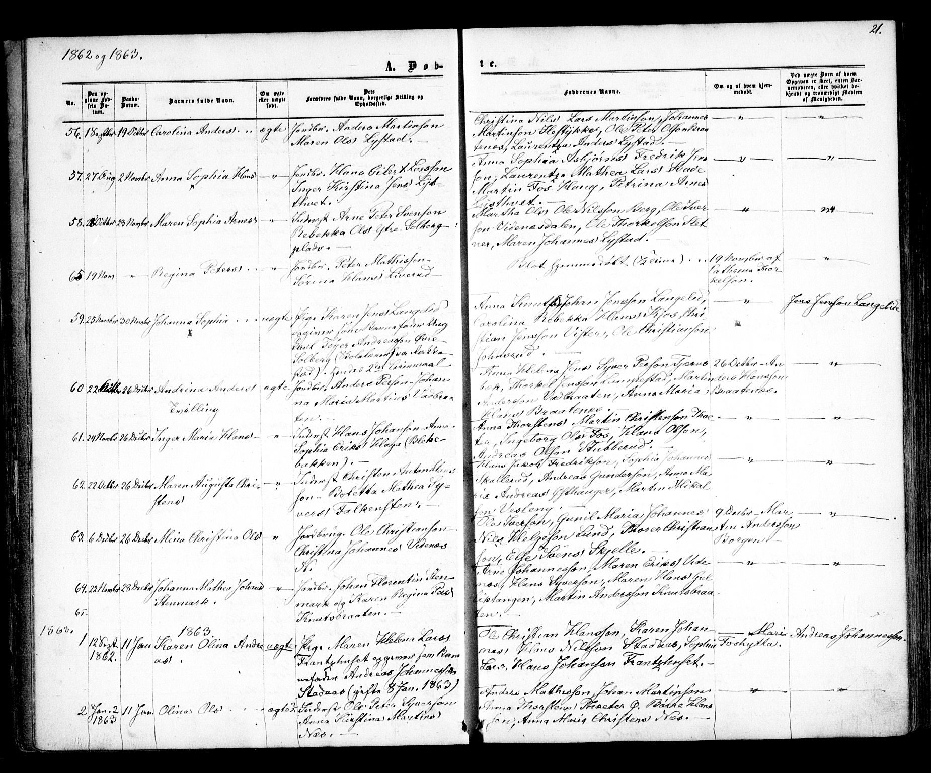 Skiptvet prestekontor Kirkebøker, AV/SAO-A-20009/F/Fa/L0007: Parish register (official) no. 7, 1861-1866, p. 21