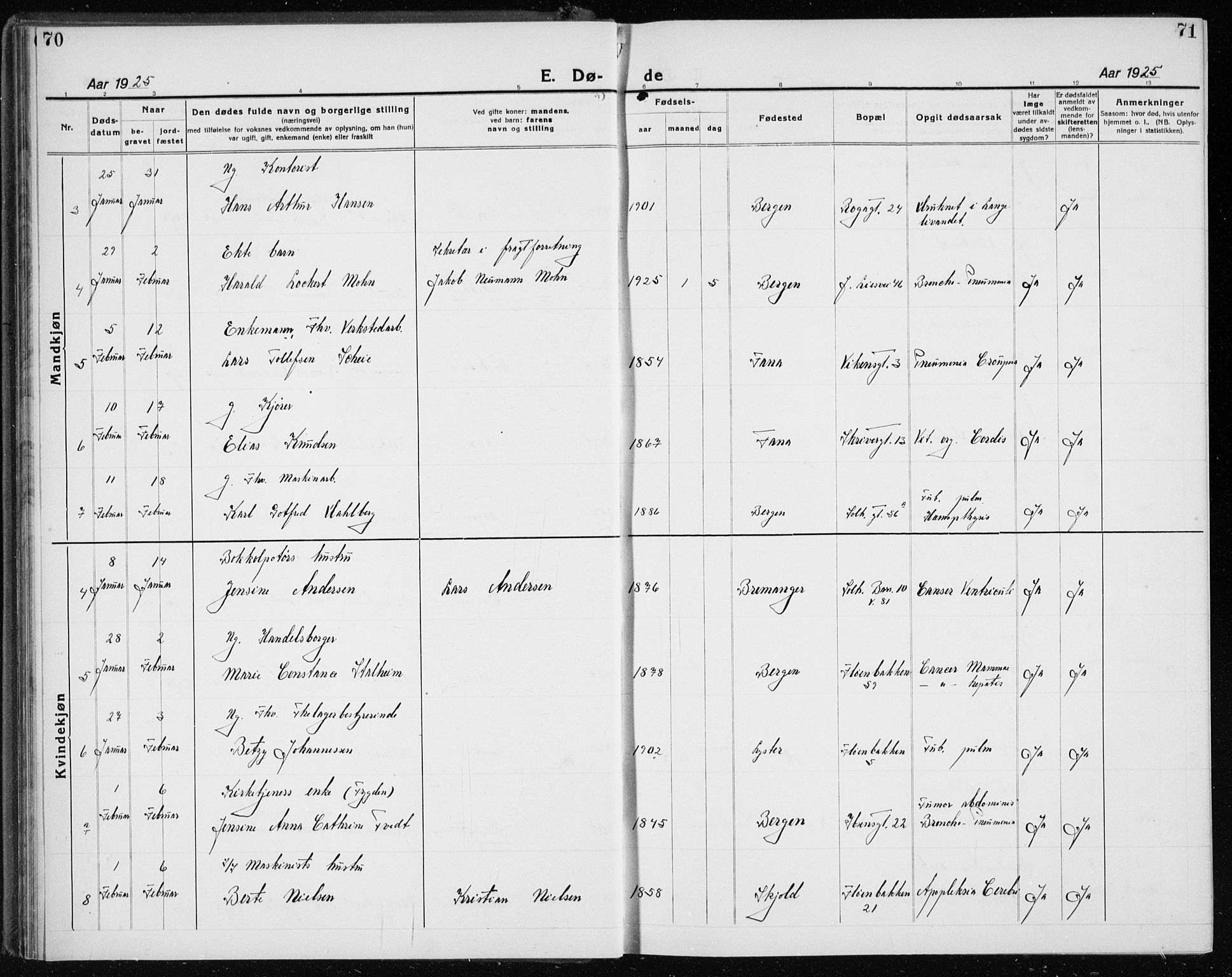 Årstad Sokneprestembete, SAB/A-79301/H/Hab/L0025: Parish register (copy) no. D 2, 1922-1940, p. 70-71