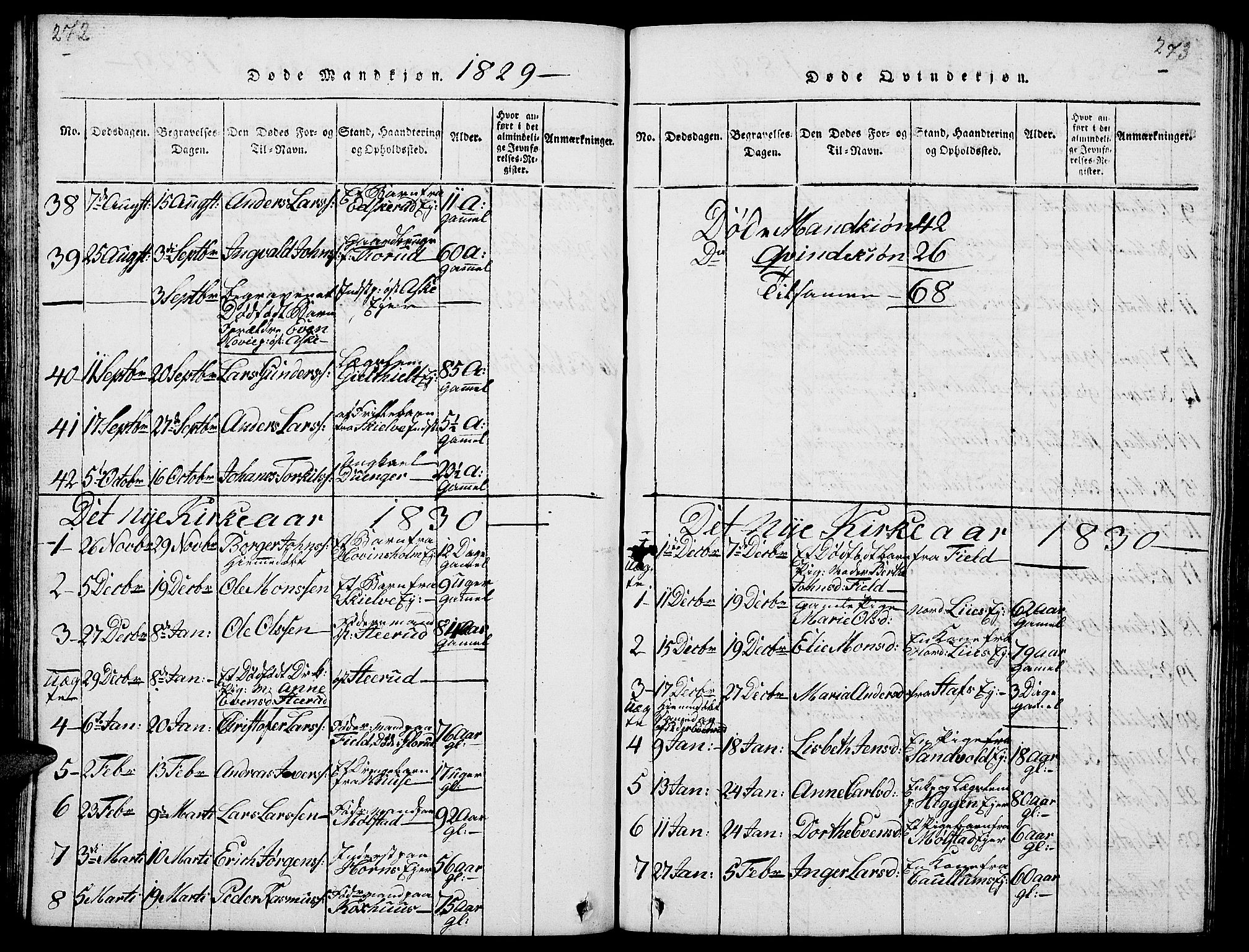 Nes prestekontor, Hedmark, SAH/PREST-020/L/La/L0003: Parish register (copy) no. 3, 1814-1831, p. 272-273