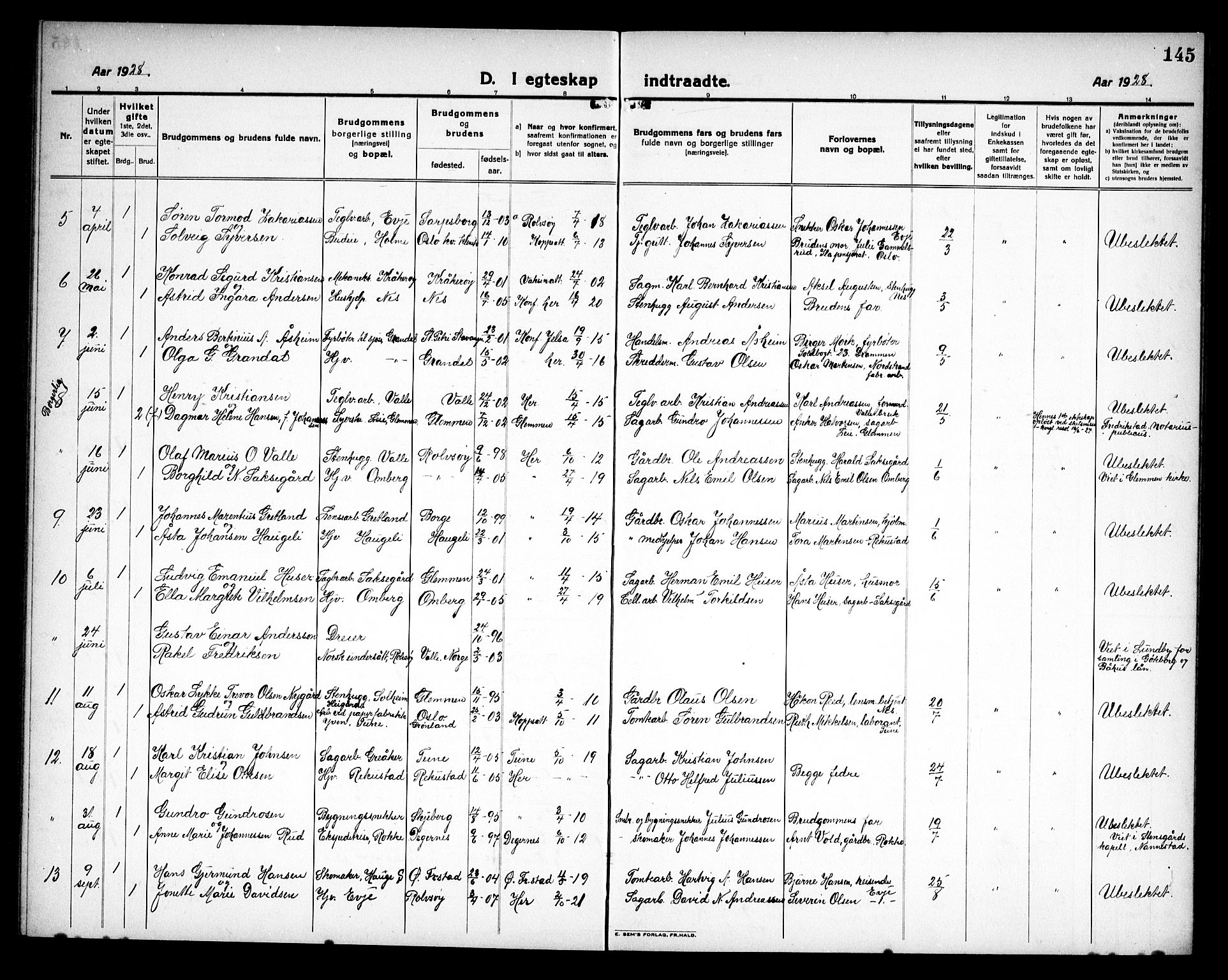 Rolvsøy prestekontor Kirkebøker, AV/SAO-A-2004/G/Ga/L0002: Parish register (copy) no. 2, 1920-1935, p. 145