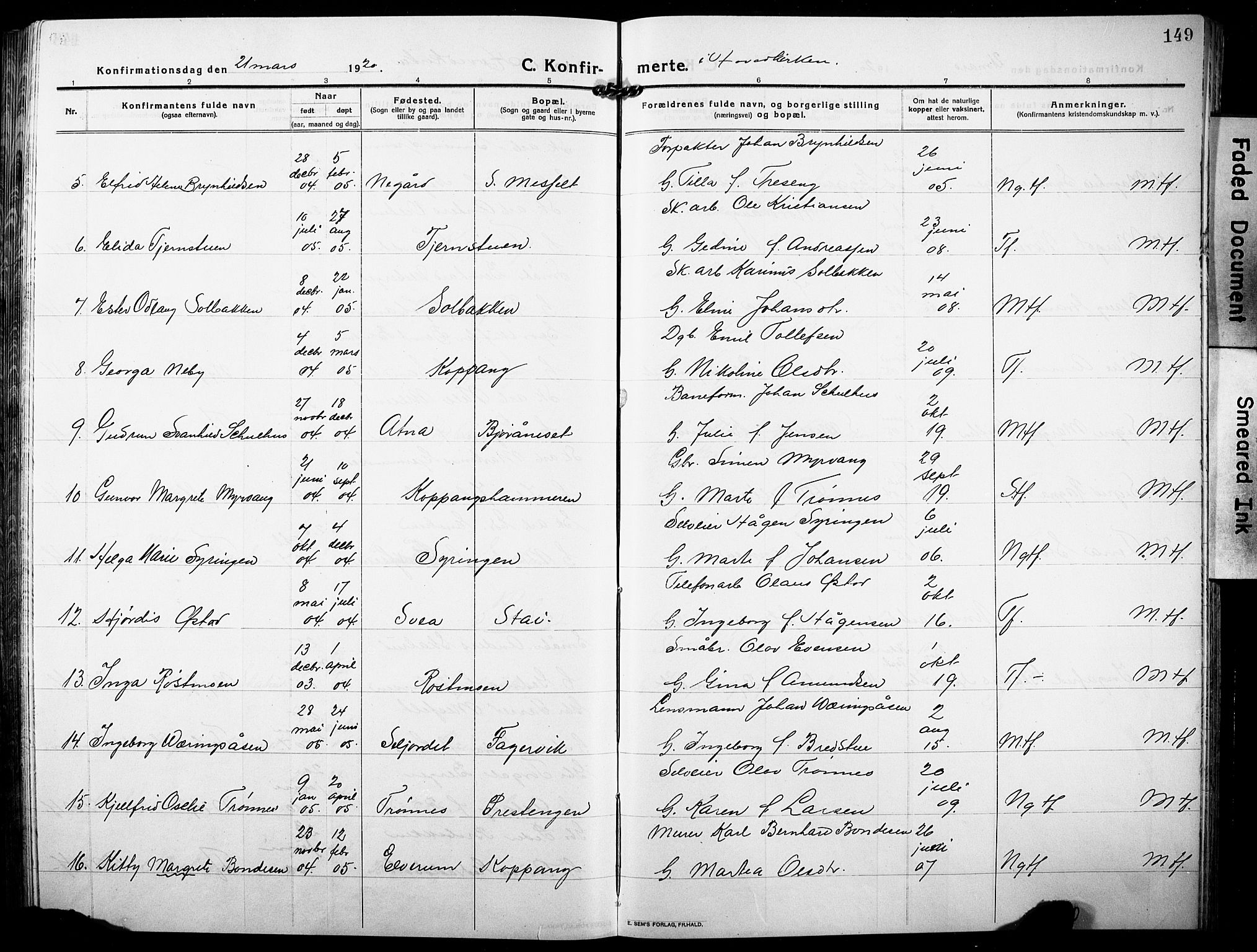Stor-Elvdal prestekontor, SAH/PREST-052/H/Ha/Hab/L0005: Parish register (copy) no. 5, 1913-1932, p. 149