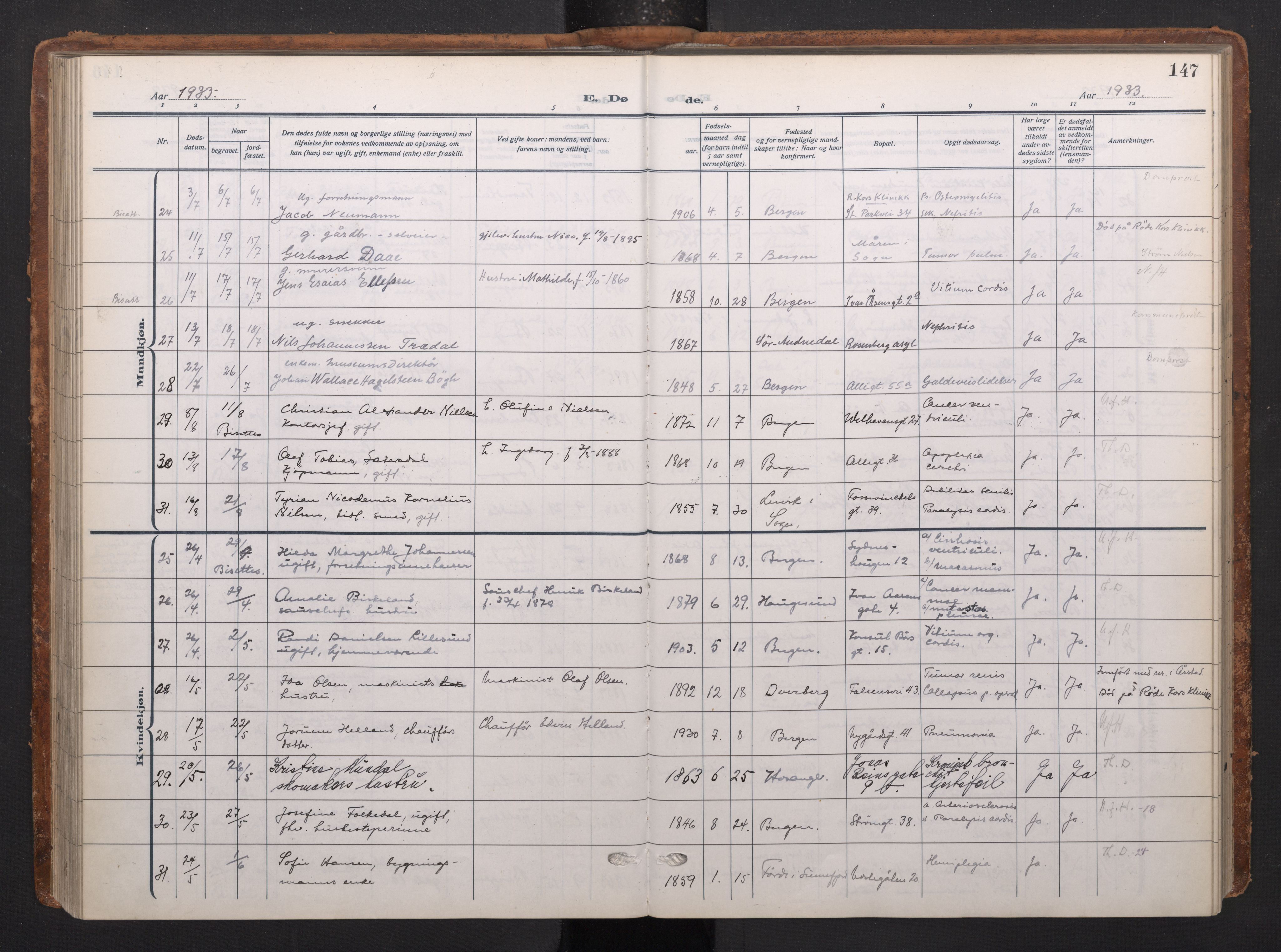 Johanneskirken sokneprestembete, AV/SAB-A-76001/H/Haa/L0020: Parish register (official) no. E 2, 1916-1951, p. 147