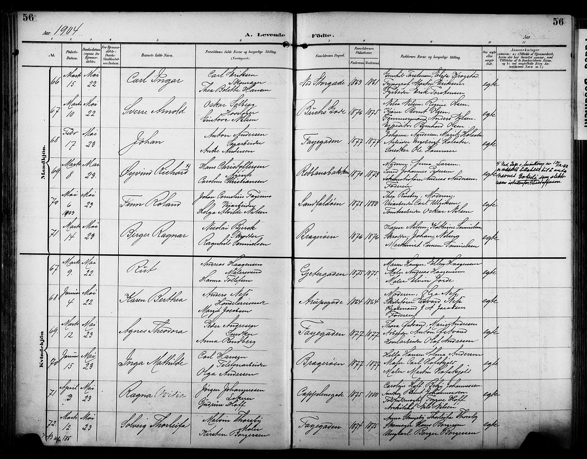 Bragernes kirkebøker, AV/SAKO-A-6/F/Fb/L0009: Parish register (official) no. II 9, 1902-1911, p. 56