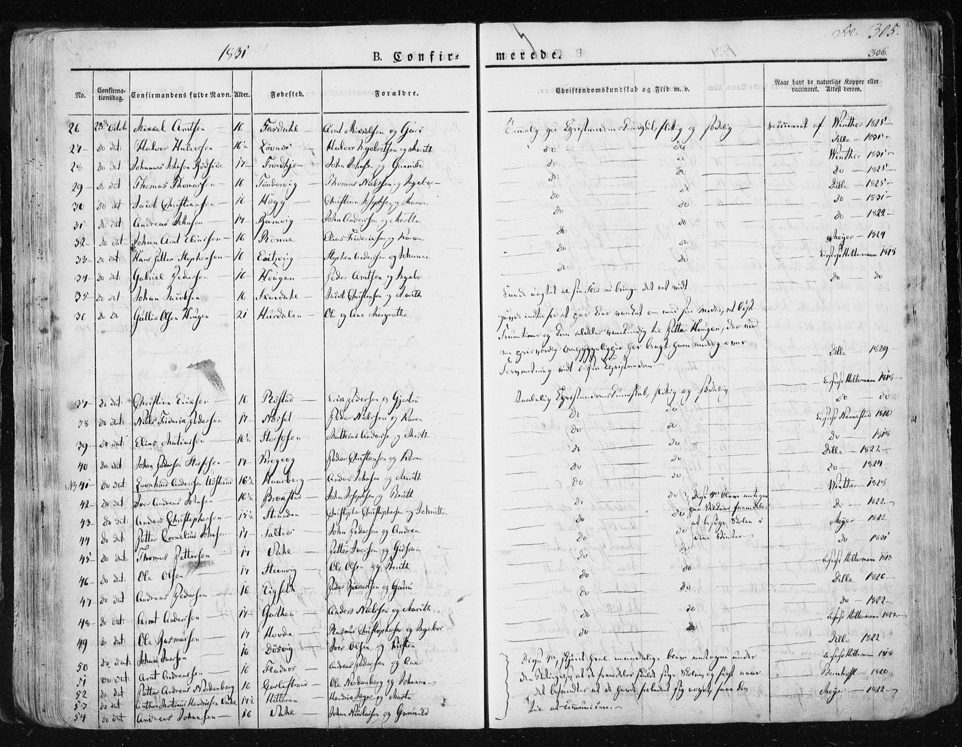 Ministerialprotokoller, klokkerbøker og fødselsregistre - Sør-Trøndelag, SAT/A-1456/659/L0735: Parish register (official) no. 659A05, 1826-1841, p. 305