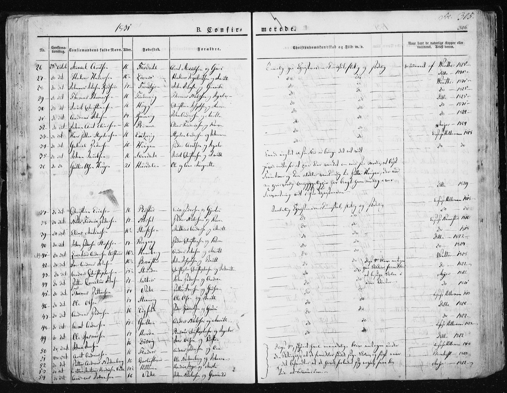 Ministerialprotokoller, klokkerbøker og fødselsregistre - Sør-Trøndelag, AV/SAT-A-1456/659/L0735: Parish register (official) no. 659A05, 1826-1841, p. 305