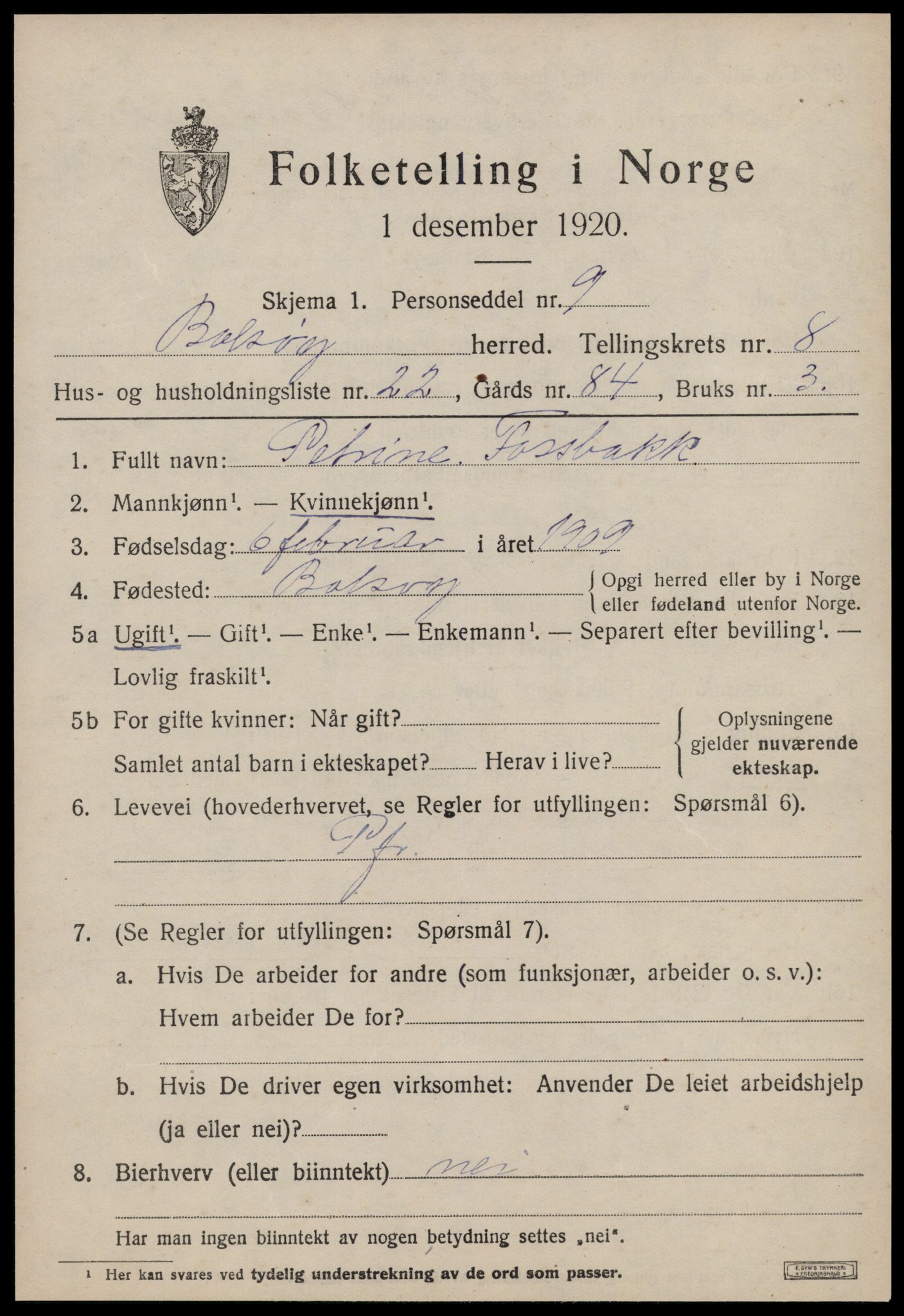 SAT, 1920 census for Bolsøy, 1920, p. 9859