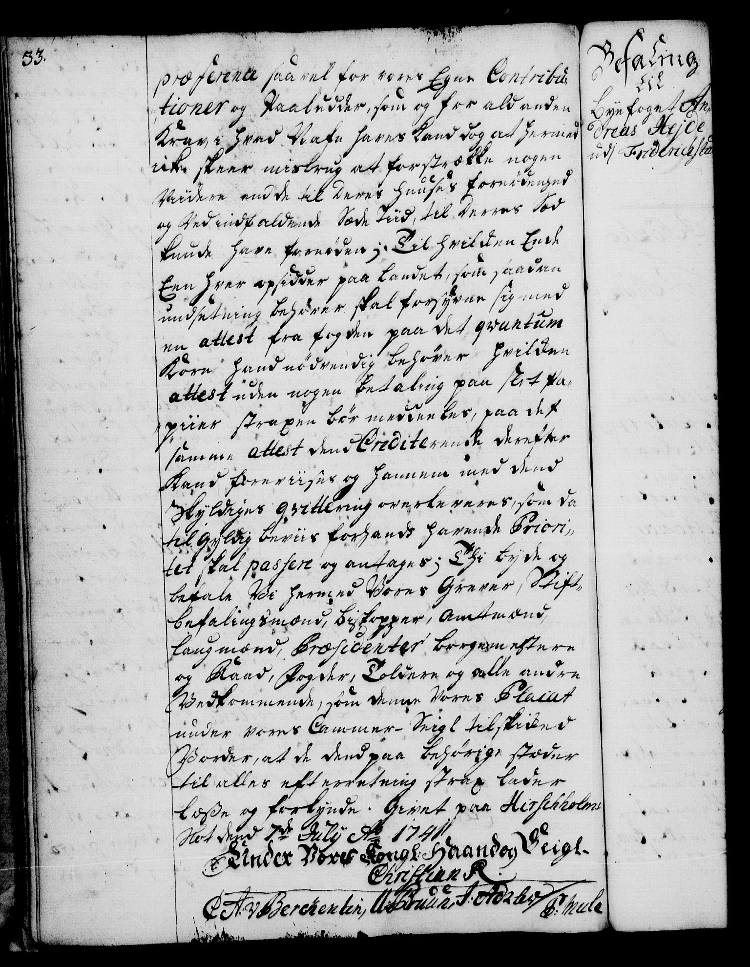 Rentekammeret, Kammerkanselliet, RA/EA-3111/G/Gg/Gga/L0005: Norsk ekspedisjonsprotokoll med register (merket RK 53.5), 1741-1749, p. 33