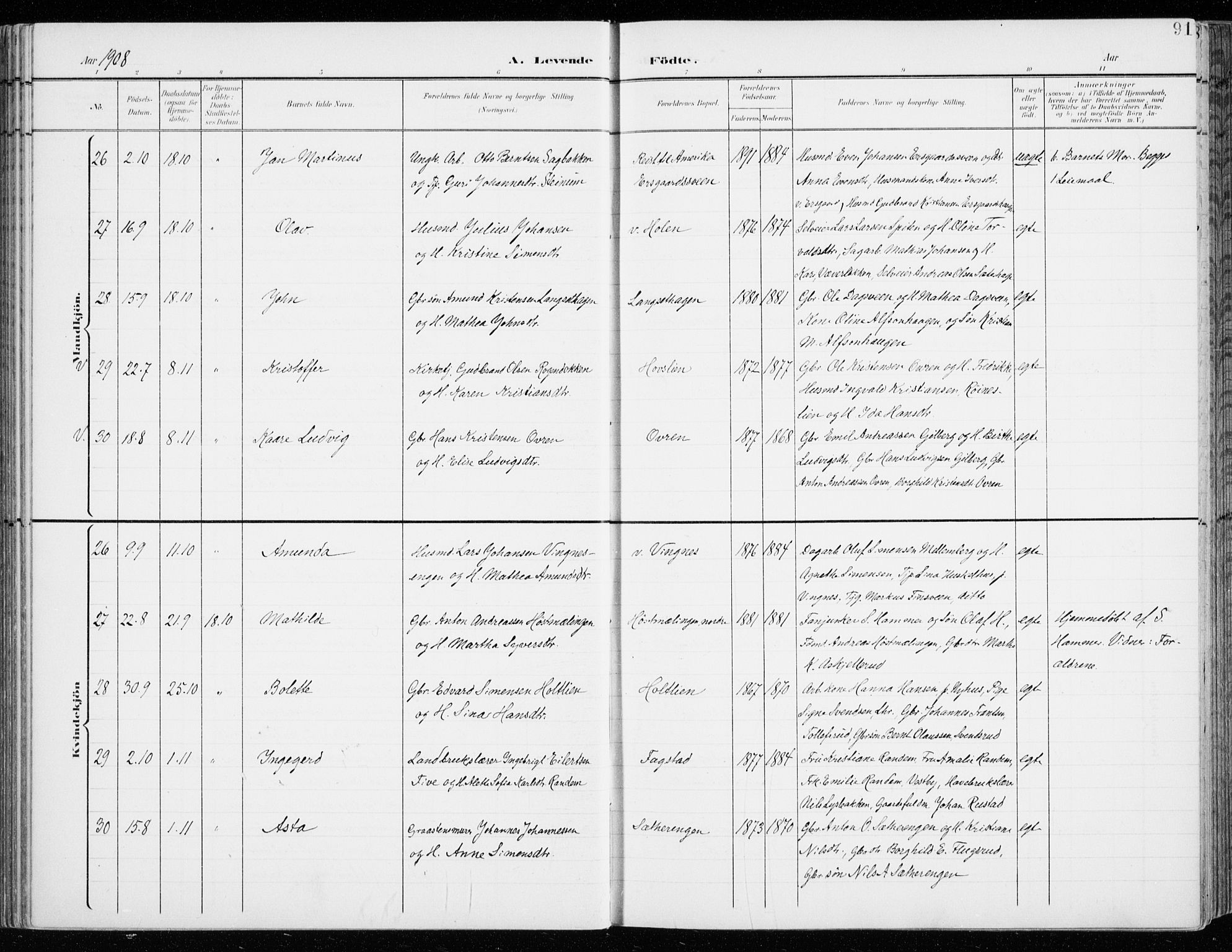 Fåberg prestekontor, AV/SAH-PREST-086/H/Ha/Haa/L0011: Parish register (official) no. 11, 1899-1913, p. 91