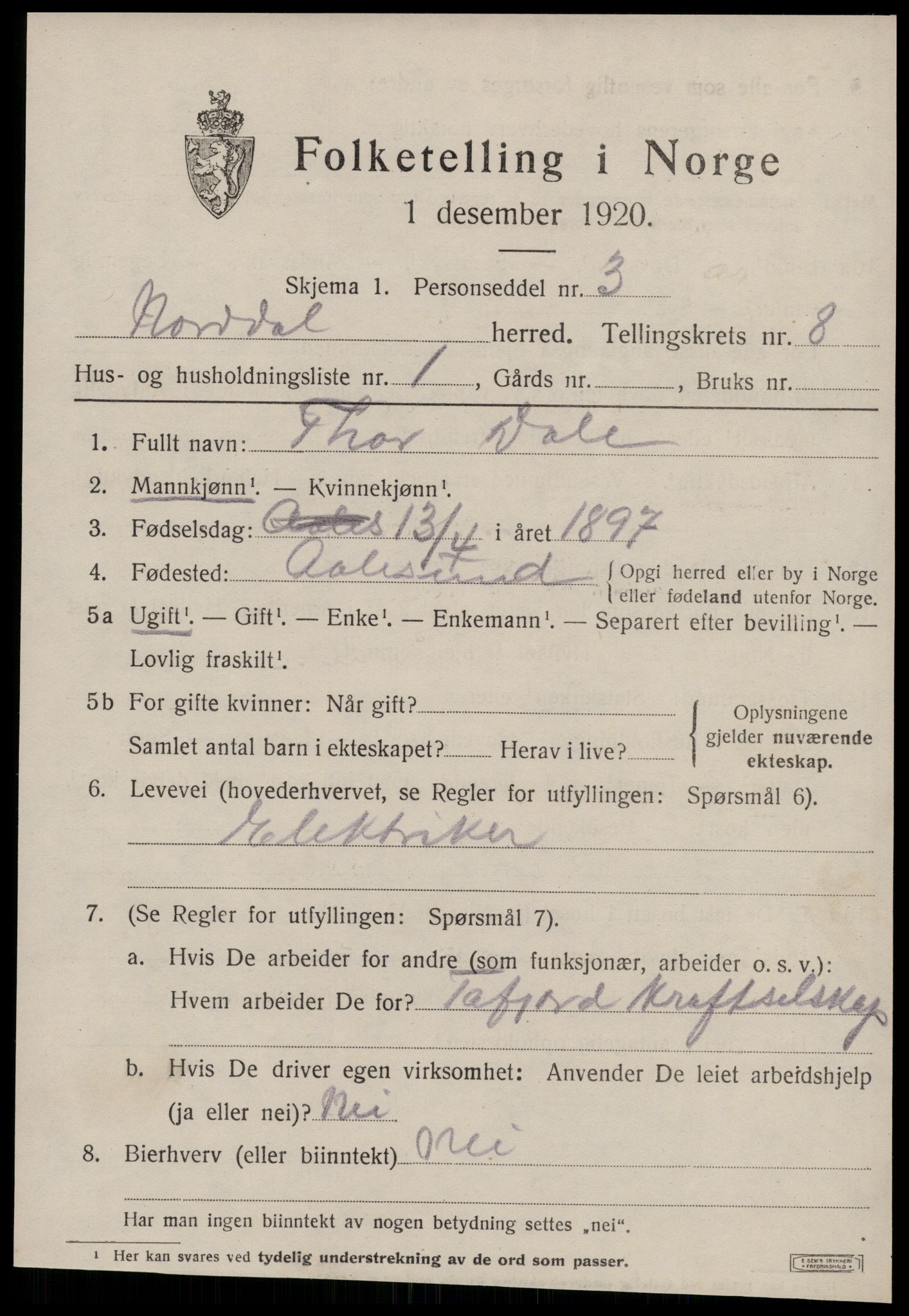 SAT, 1920 census for Norddal, 1920, p. 4041