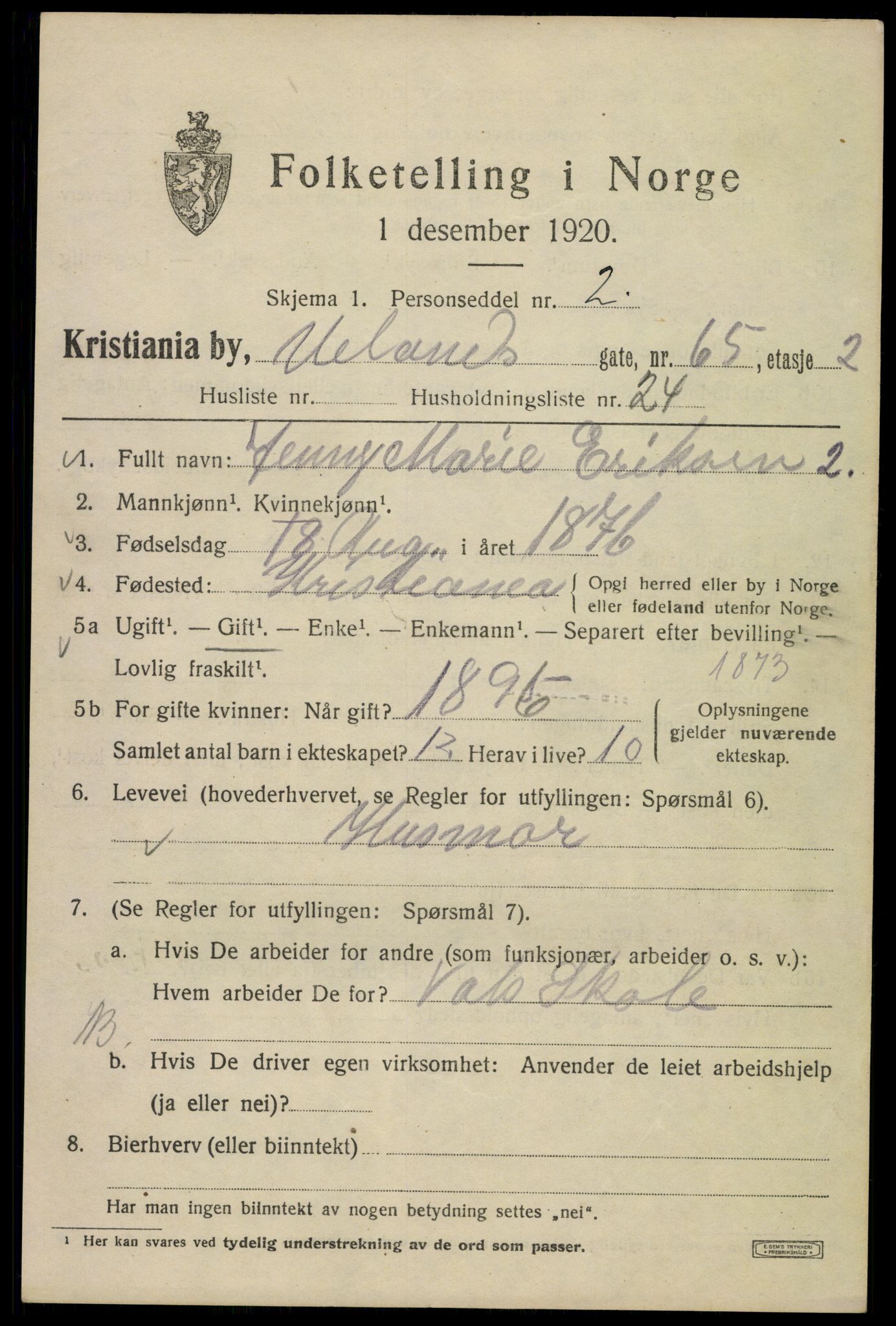 SAO, 1920 census for Kristiania, 1920, p. 611931