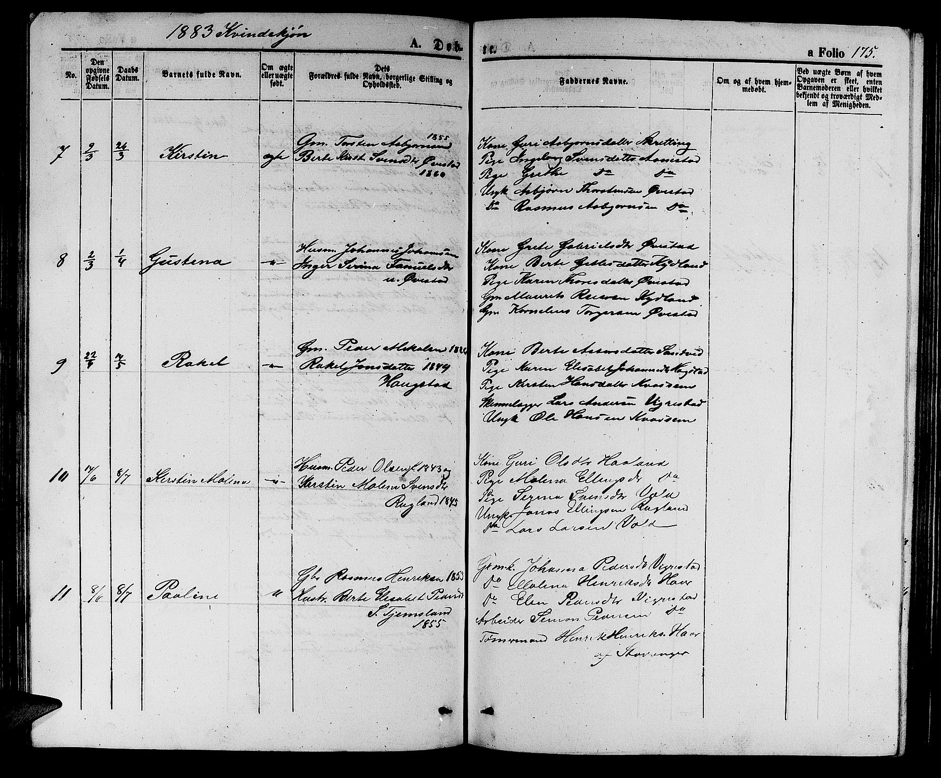 Hå sokneprestkontor, AV/SAST-A-101801/001/30BB/L0002: Parish register (copy) no. B 2, 1854-1883, p. 175