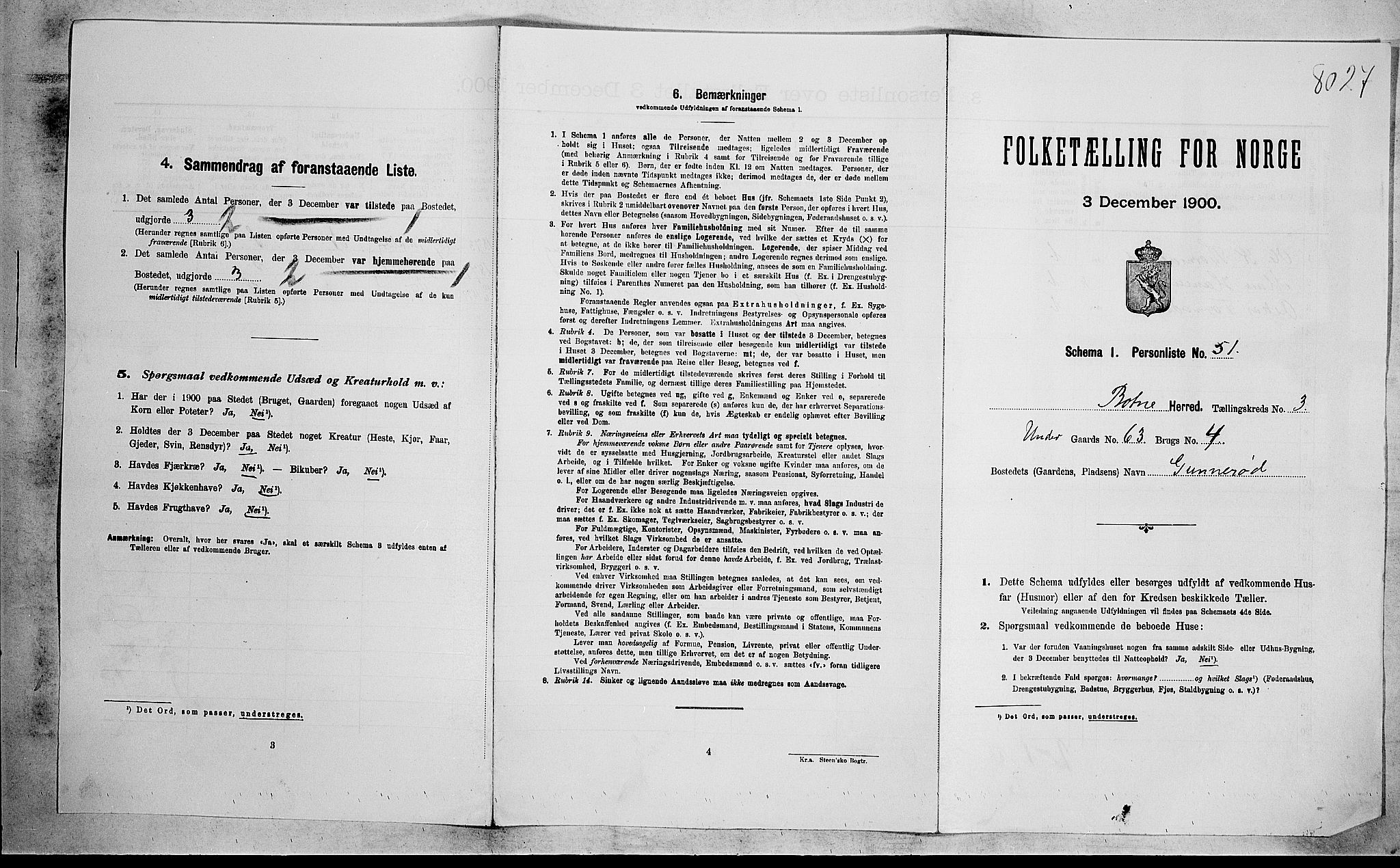 RA, 1900 census for Botne, 1900, p. 335