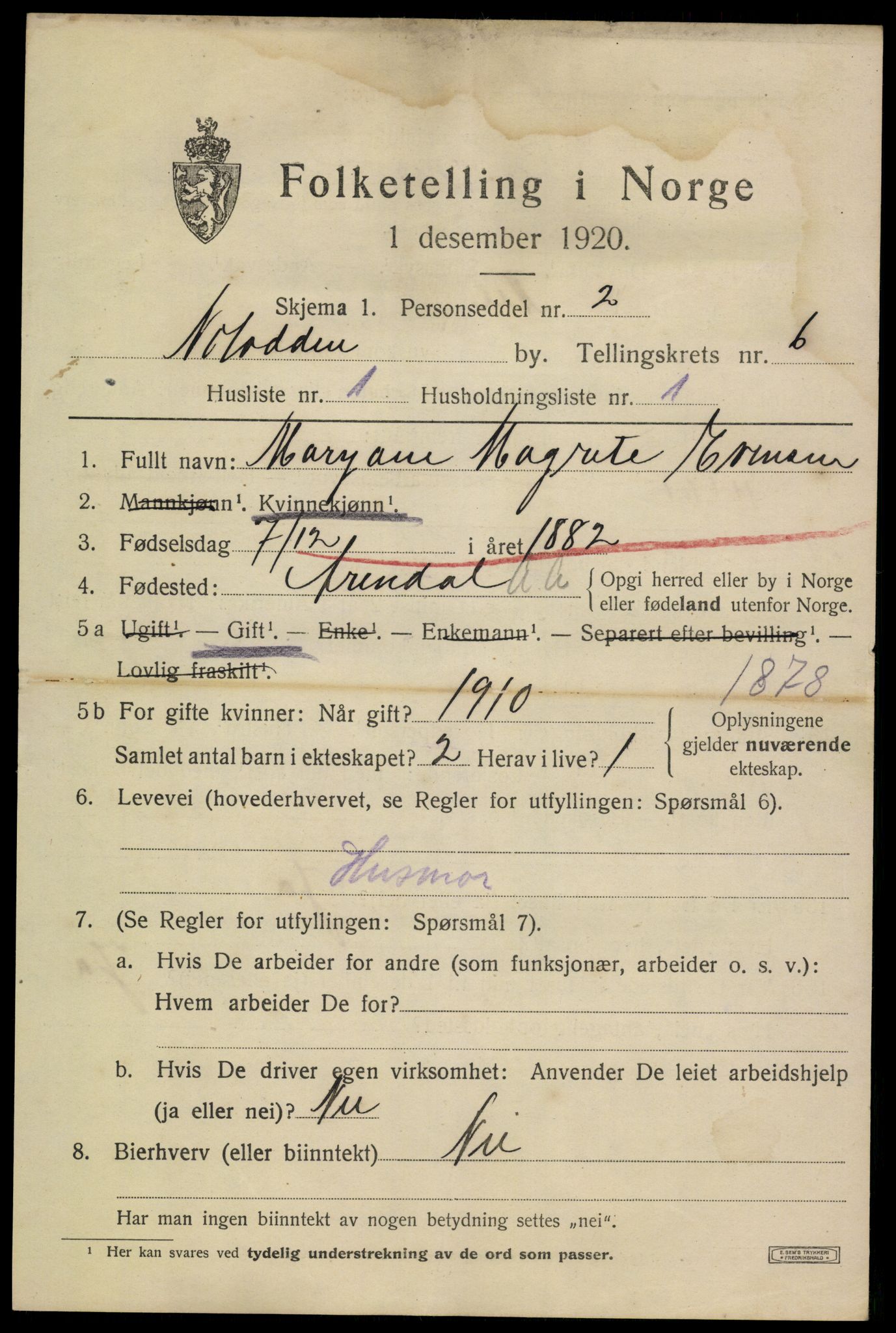 SAKO, 1920 census for Notodden, 1920, p. 13134