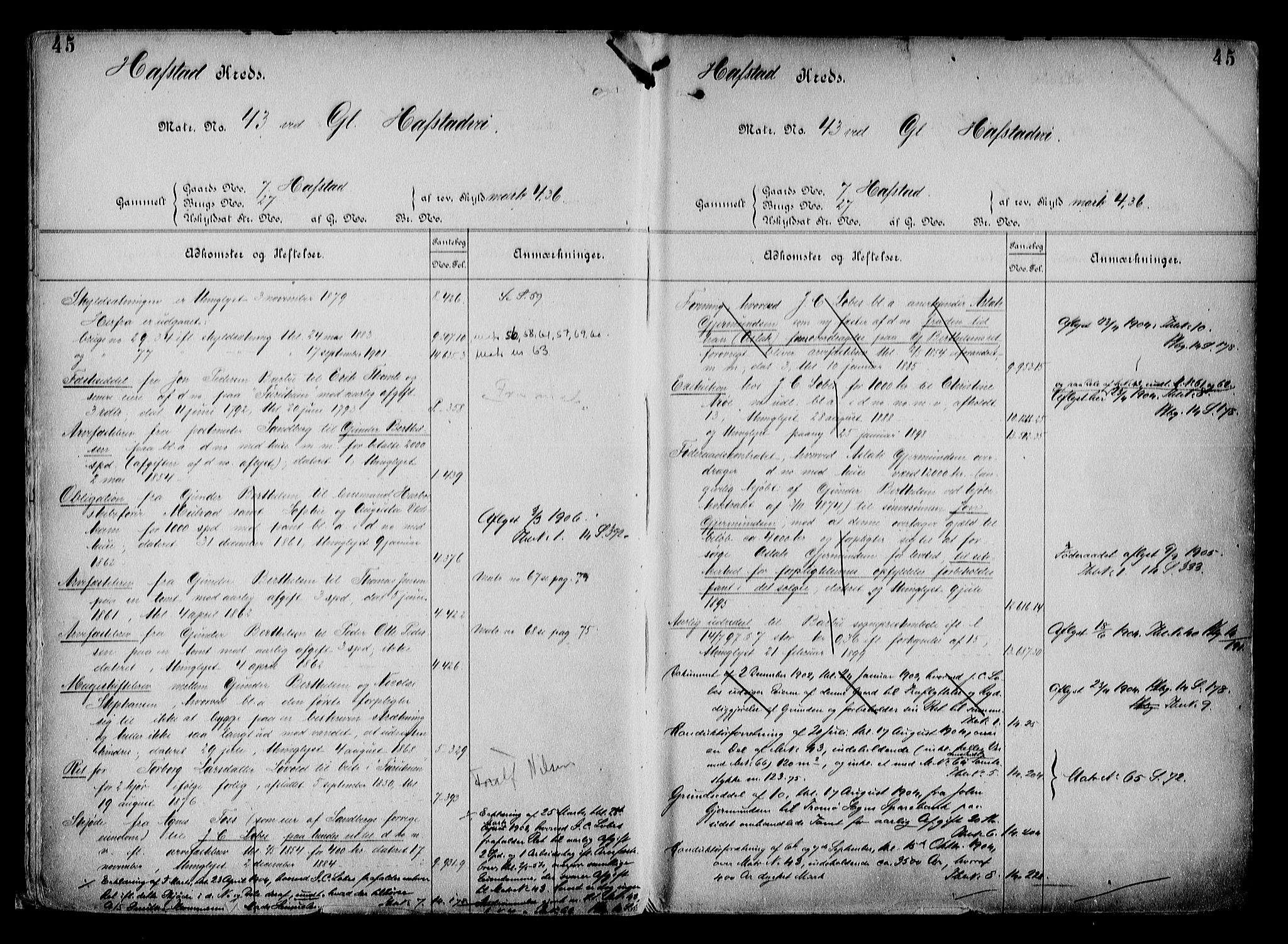 Arendal byfogd, AV/SAK-1222-0001/G/Ga/L0015: Mortgage register no. 13, 1860-1960, p. 45