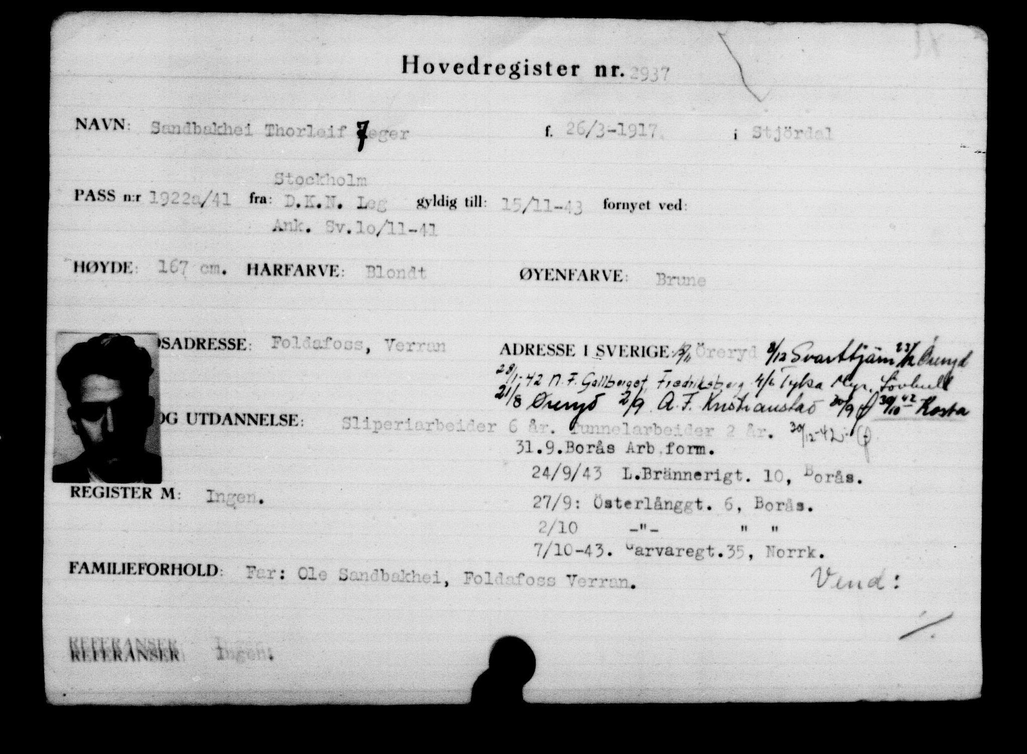 Utenriksstasjonene, Legasjonen i Stockholm, Flyktningkontoret, AV/RA-S-6753/V/Va/L0003: Kjesäterkartoteket, flyktninger med registreringsnr. 2001-3495, 1940-1945, p. 1346