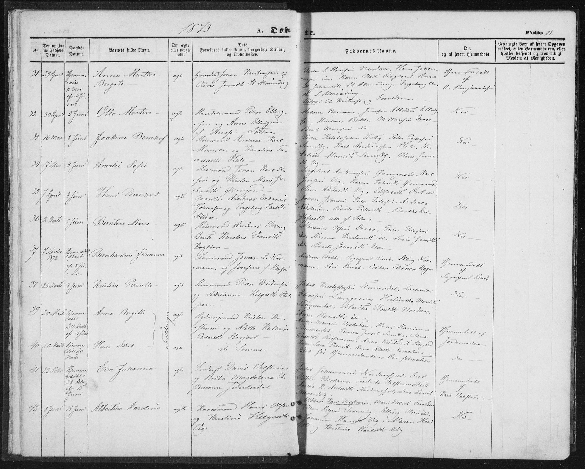 Ministerialprotokoller, klokkerbøker og fødselsregistre - Nordland, AV/SAT-A-1459/847/L0668: Parish register (official) no. 847A08, 1872-1886, p. 11