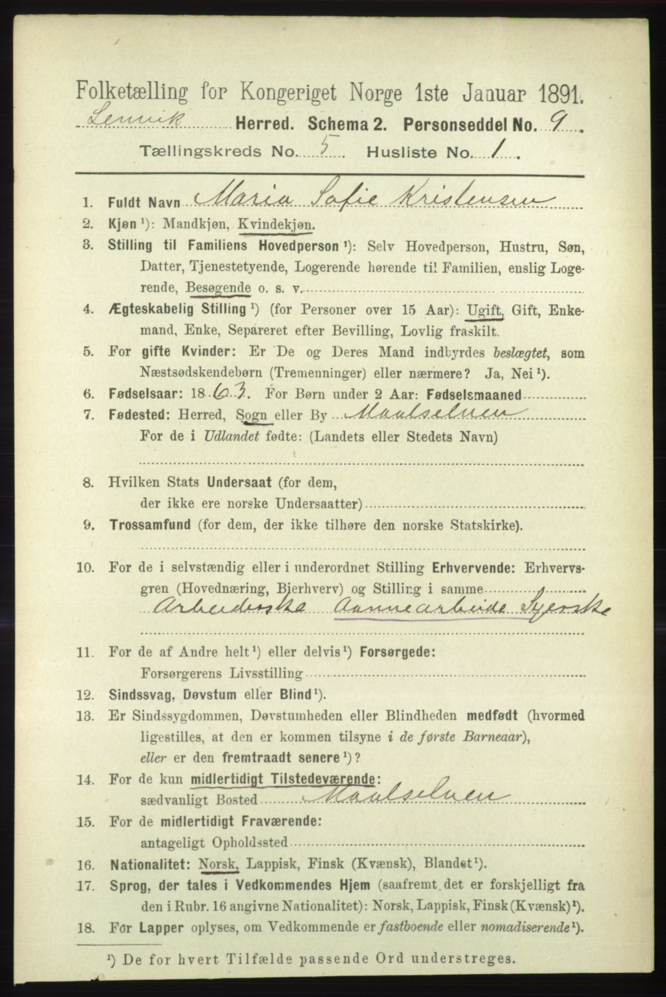 RA, 1891 census for 1931 Lenvik, 1891, p. 2557