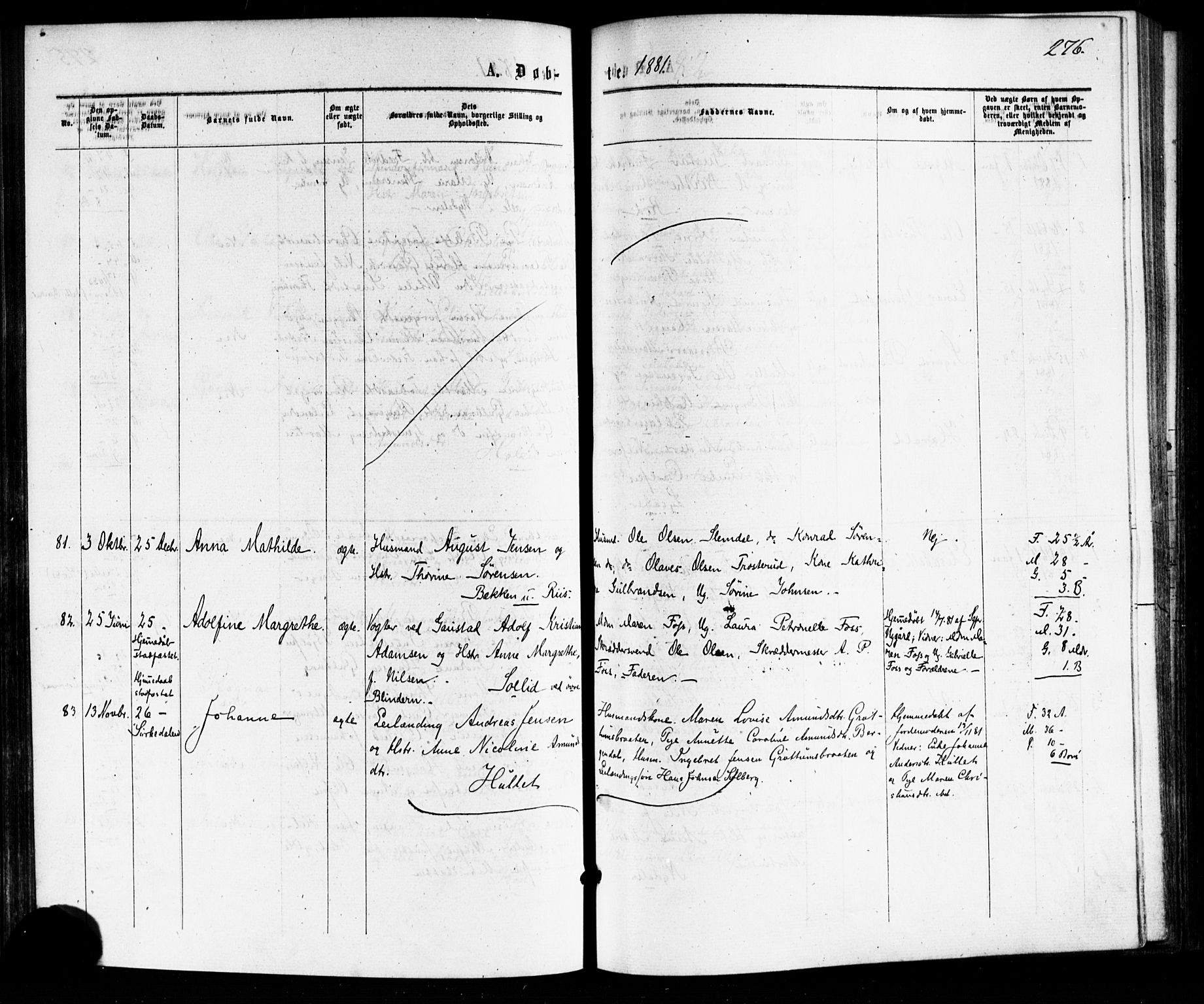 Vestre Aker prestekontor Kirkebøker, SAO/A-10025/F/Fa/L0007: Parish register (official) no. 7, 1875-1886, p. 276