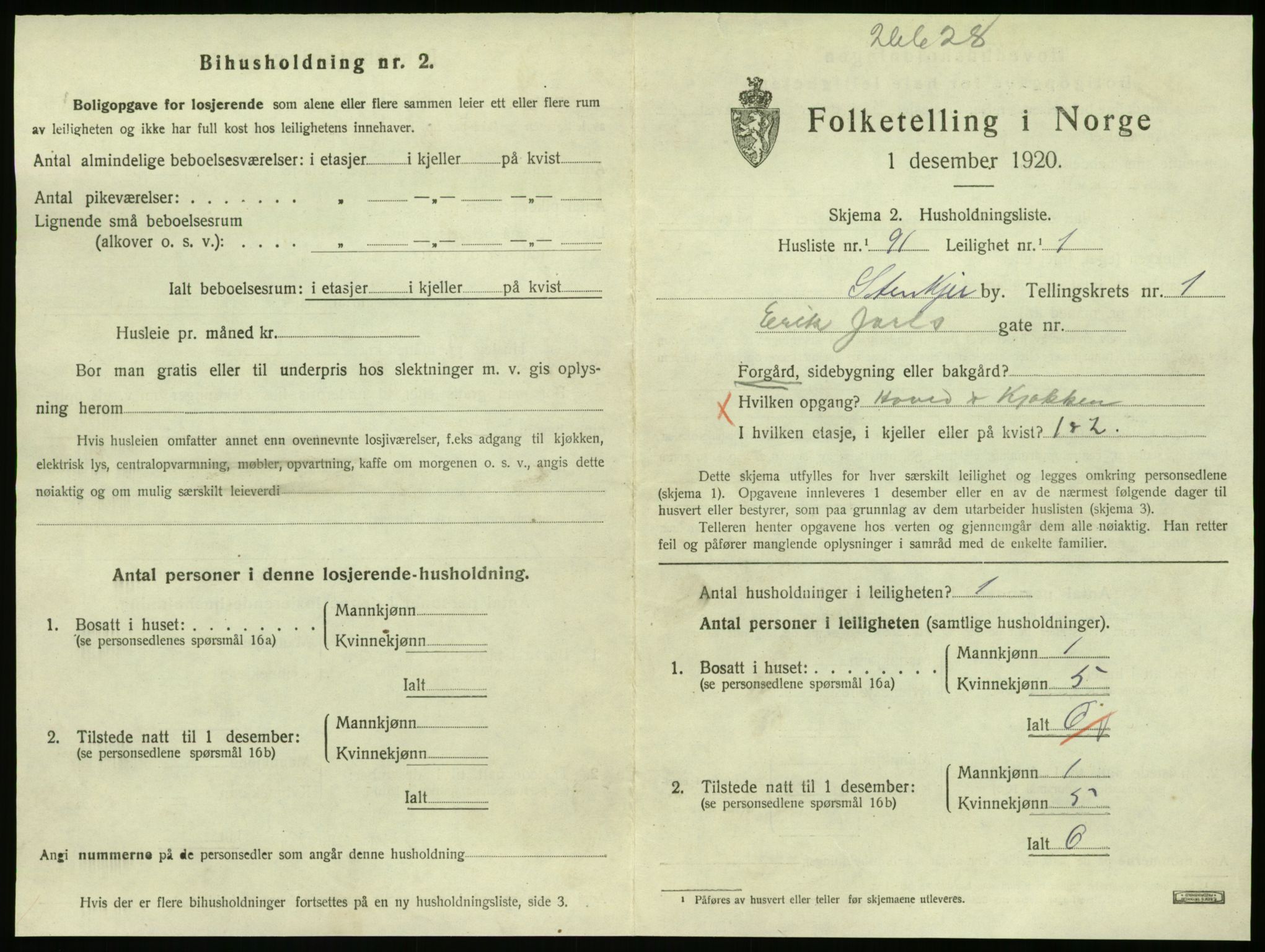 SAT, 1920 census for Steinkjer, 1920, p. 1434