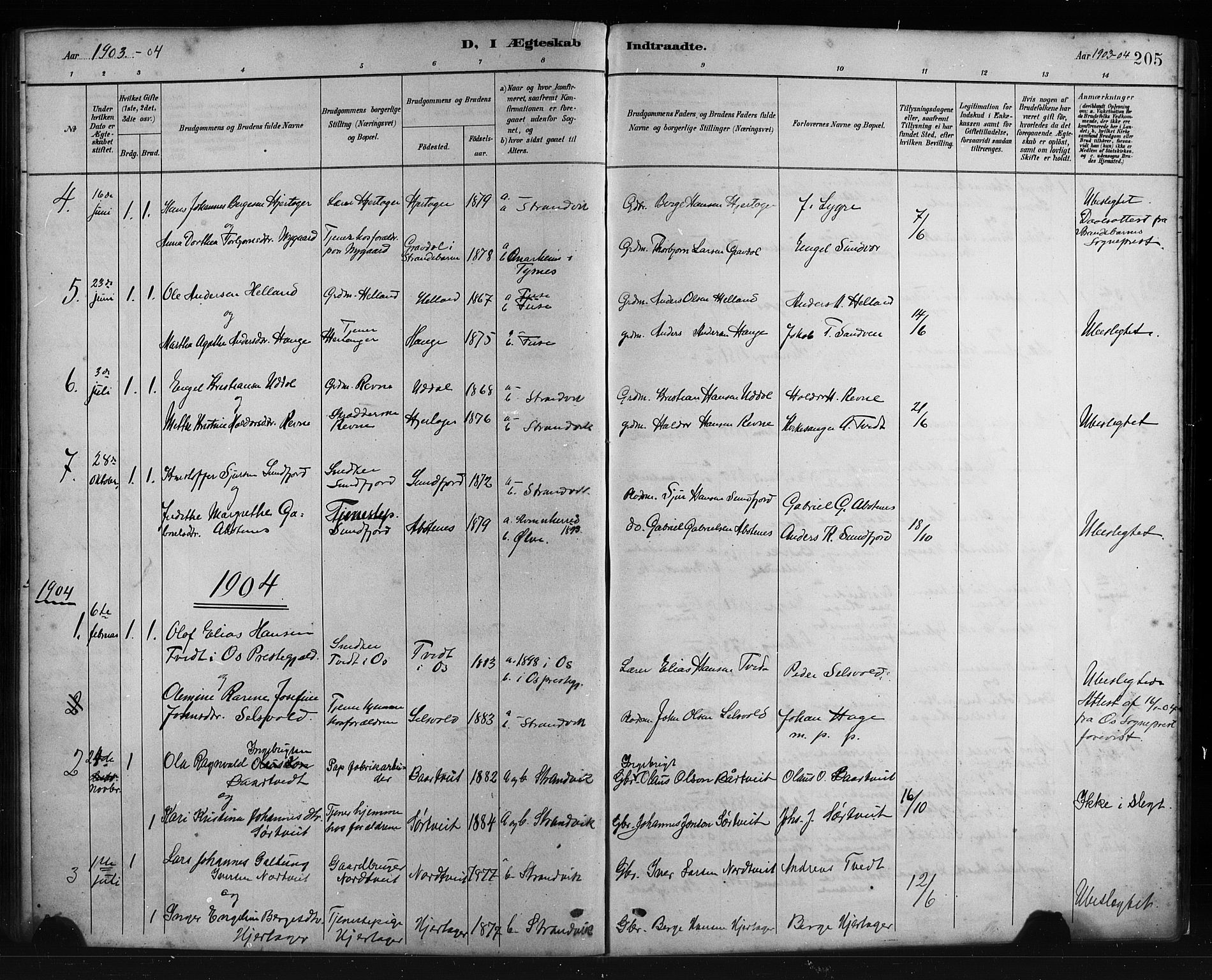 Fusa sokneprestembete, SAB/A-75401/H/Hab: Parish register (copy) no. C 2, 1886-1926, p. 205
