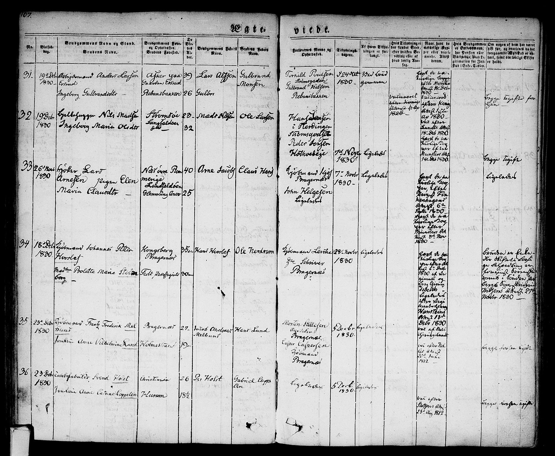 Bragernes kirkebøker, AV/SAKO-A-6/F/Fc/L0001: Parish register (official) no. III 1, 1830-1853, p. 107