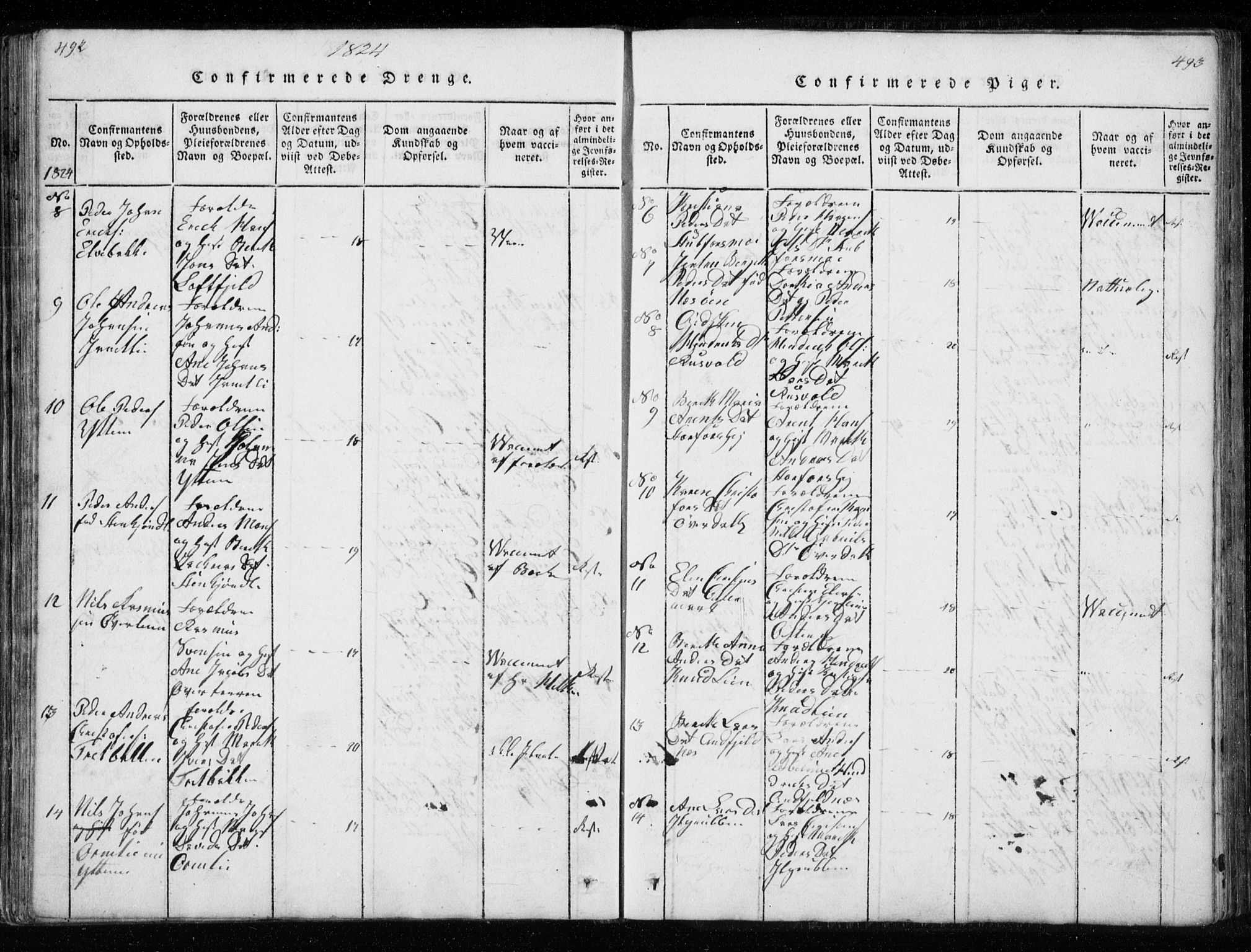 Ministerialprotokoller, klokkerbøker og fødselsregistre - Nordland, AV/SAT-A-1459/827/L0412: Parish register (copy) no. 827C01, 1820-1841, p. 492-493