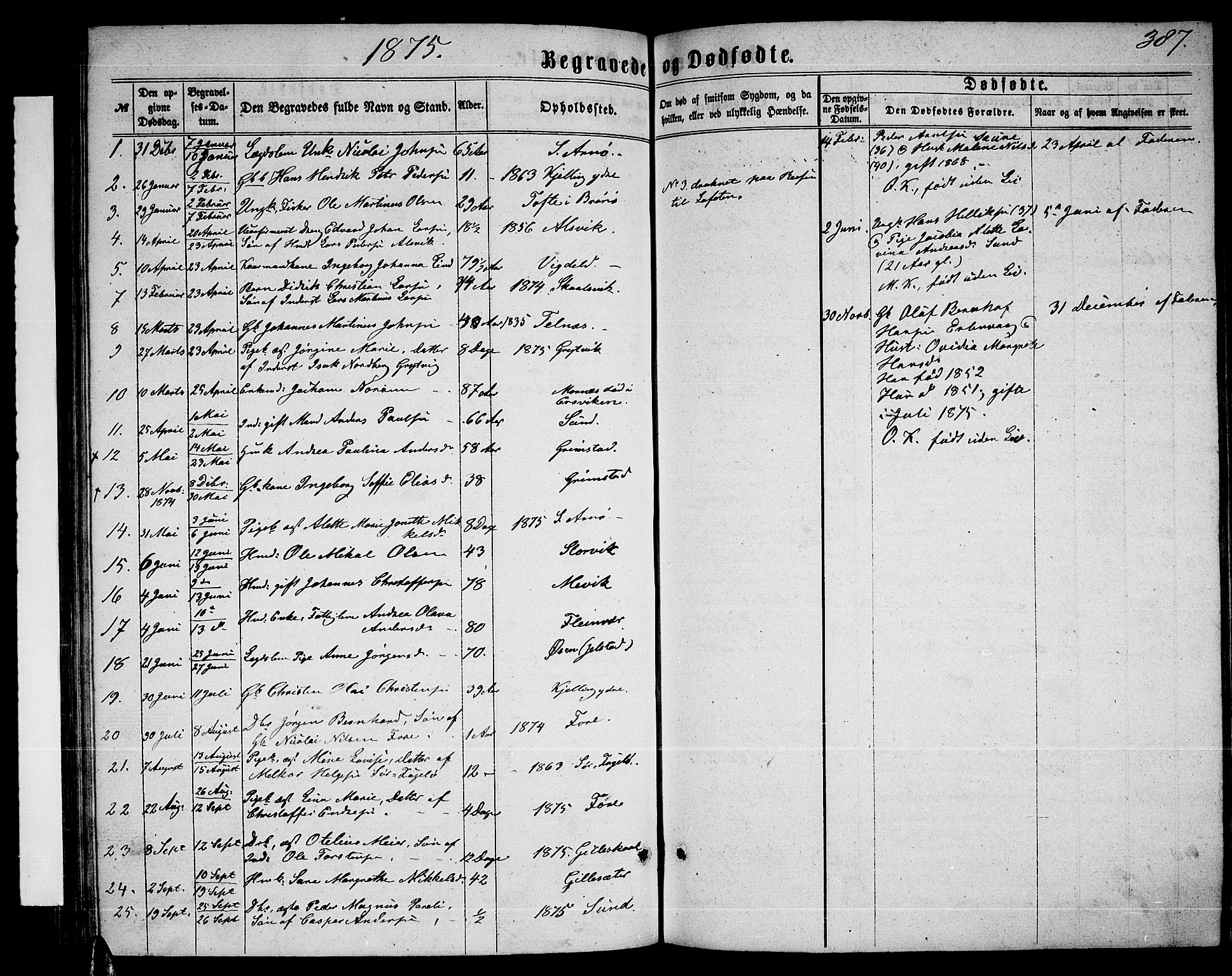 Ministerialprotokoller, klokkerbøker og fødselsregistre - Nordland, AV/SAT-A-1459/805/L0107: Parish register (copy) no. 805C03, 1862-1885, p. 387