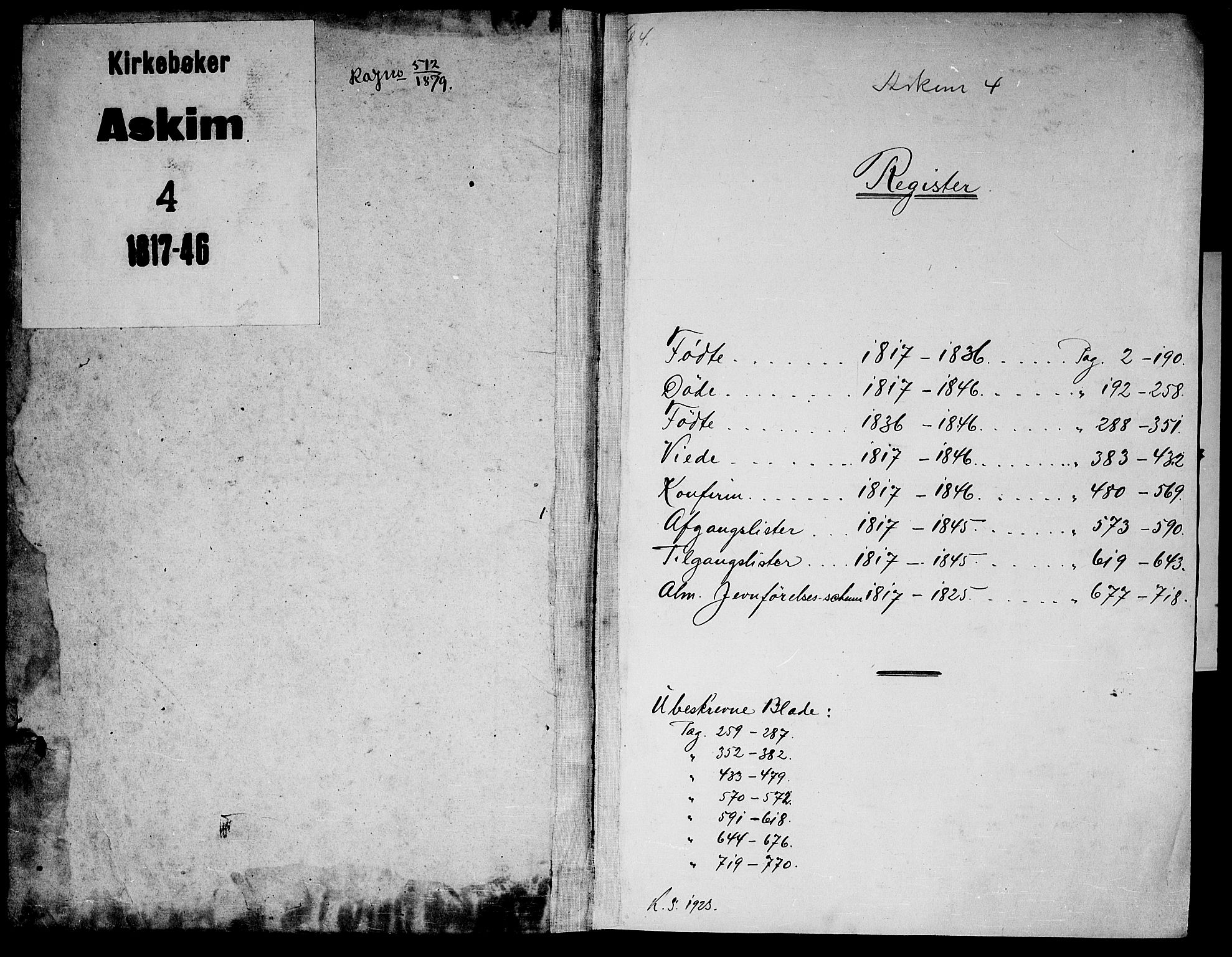 Askim prestekontor Kirkebøker, SAO/A-10900/G/Ga/L0001: Parish register (copy) no. 1, 1817-1846