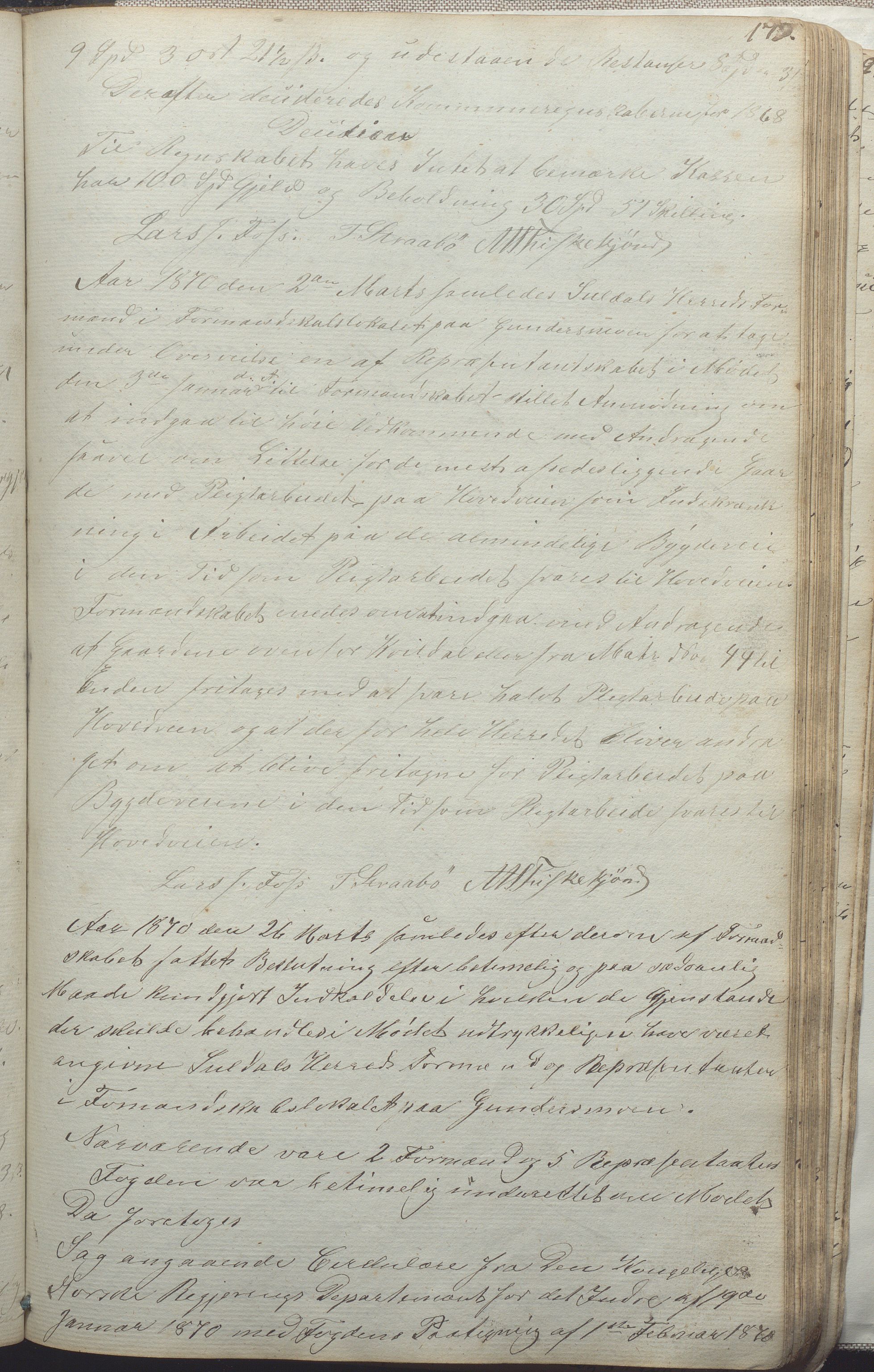 Suldal kommune - Formannskapet/Rådmannen, IKAR/K-101908/A/Aa/L0001: Møtebok, 1837-1876, p. 179a