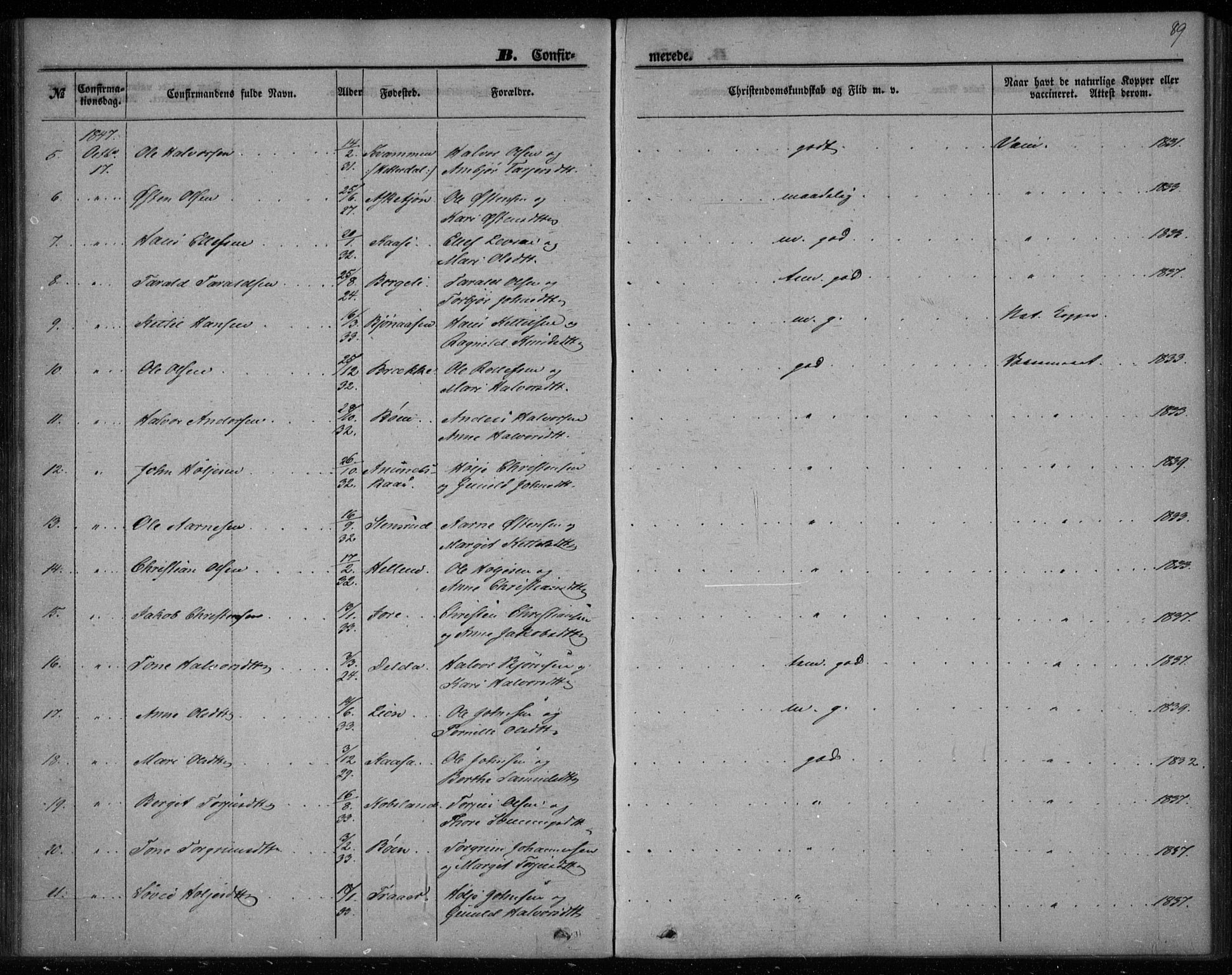 Gransherad kirkebøker, SAKO/A-267/F/Fa/L0002: Parish register (official) no. I 2, 1844-1859, p. 89