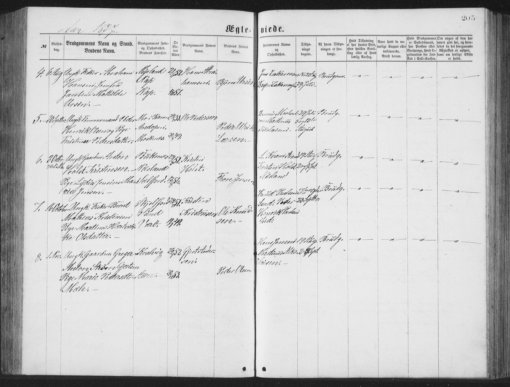 Ministerialprotokoller, klokkerbøker og fødselsregistre - Nordland, AV/SAT-A-1459/885/L1213: Parish register (copy) no. 885C02, 1874-1892, p. 205