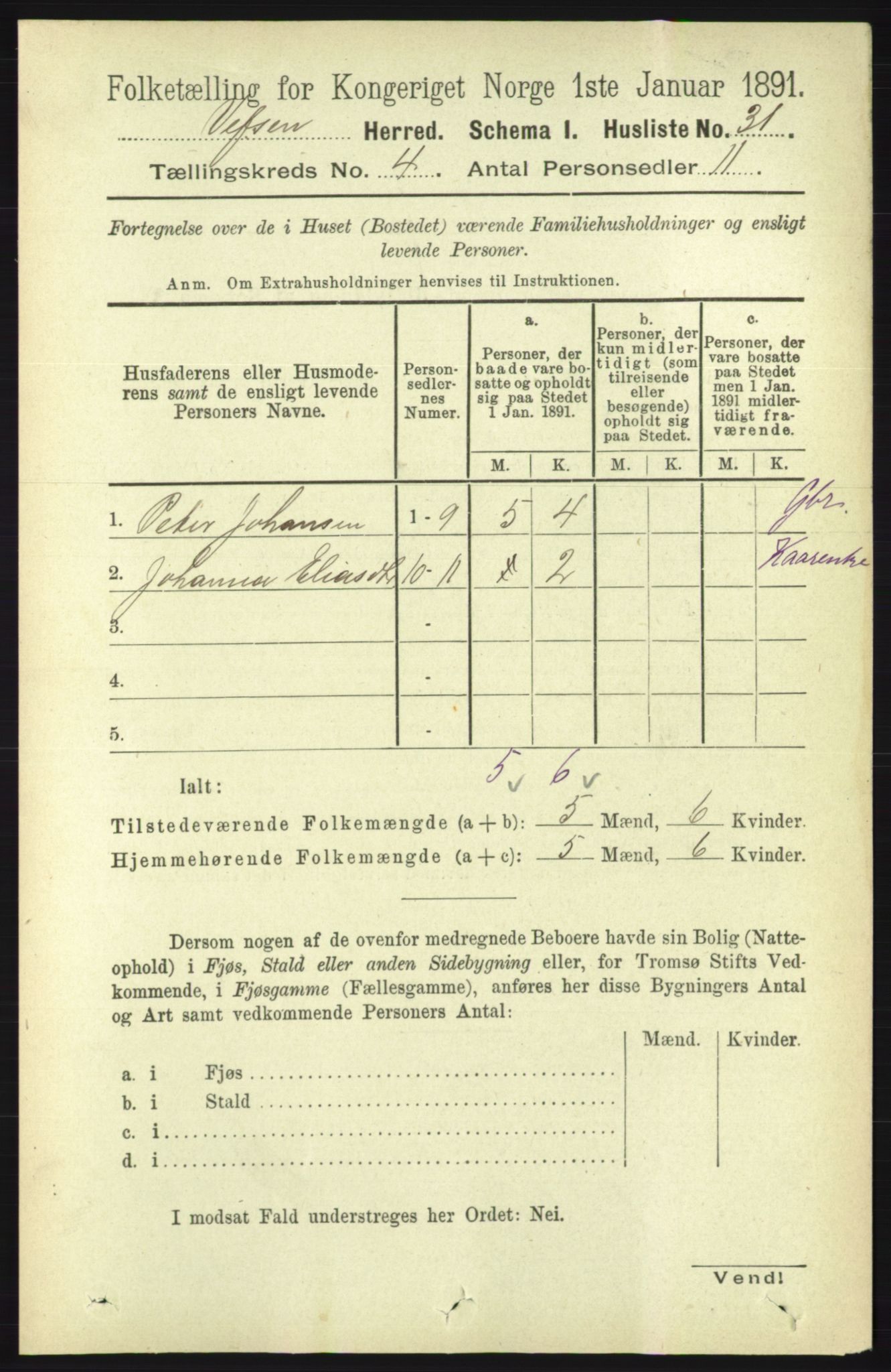 RA, 1891 census for 1824 Vefsn, 1891, p. 1593
