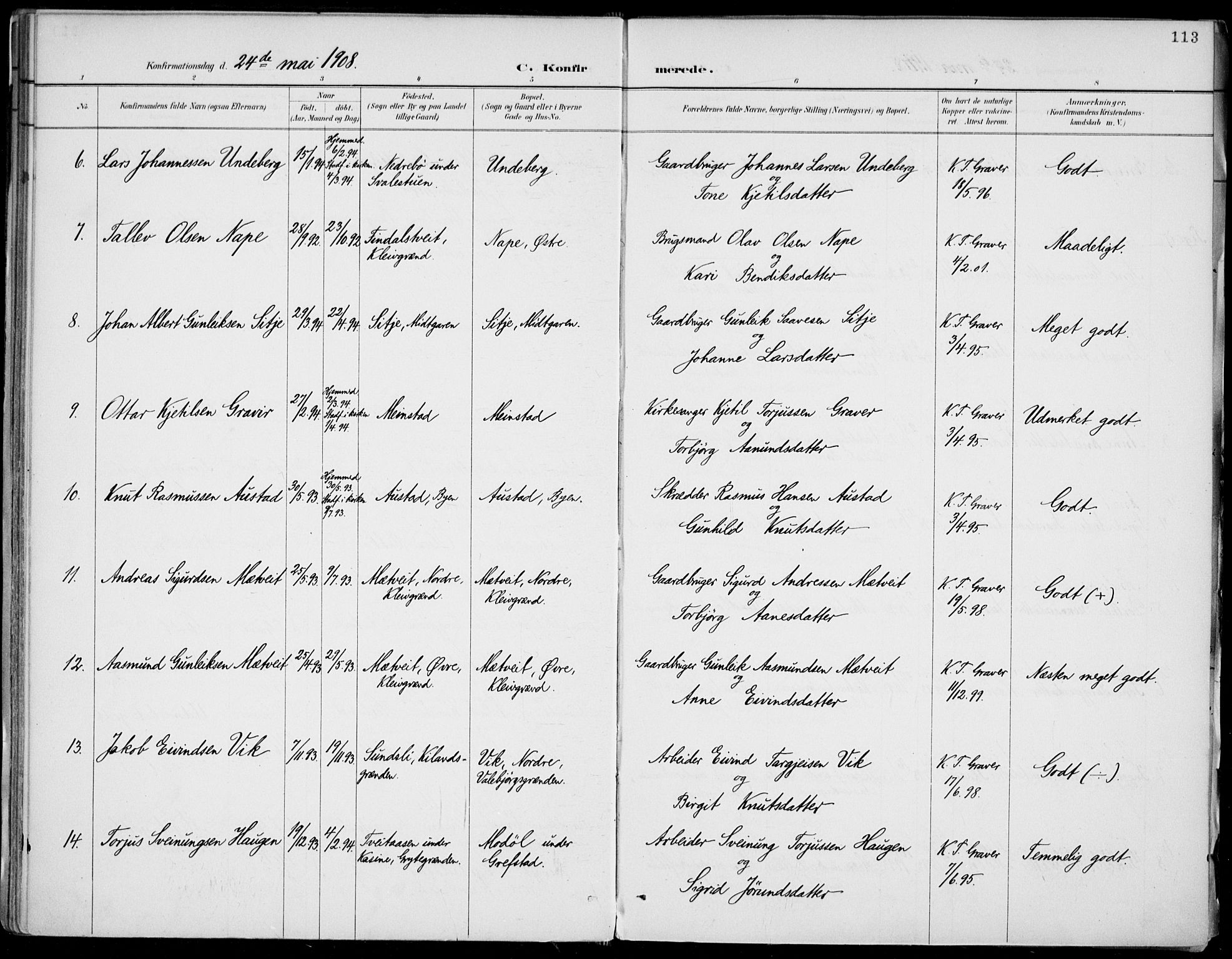 Fyresdal kirkebøker, AV/SAKO-A-263/F/Fa/L0007: Parish register (official) no. I 7, 1887-1914, p. 113