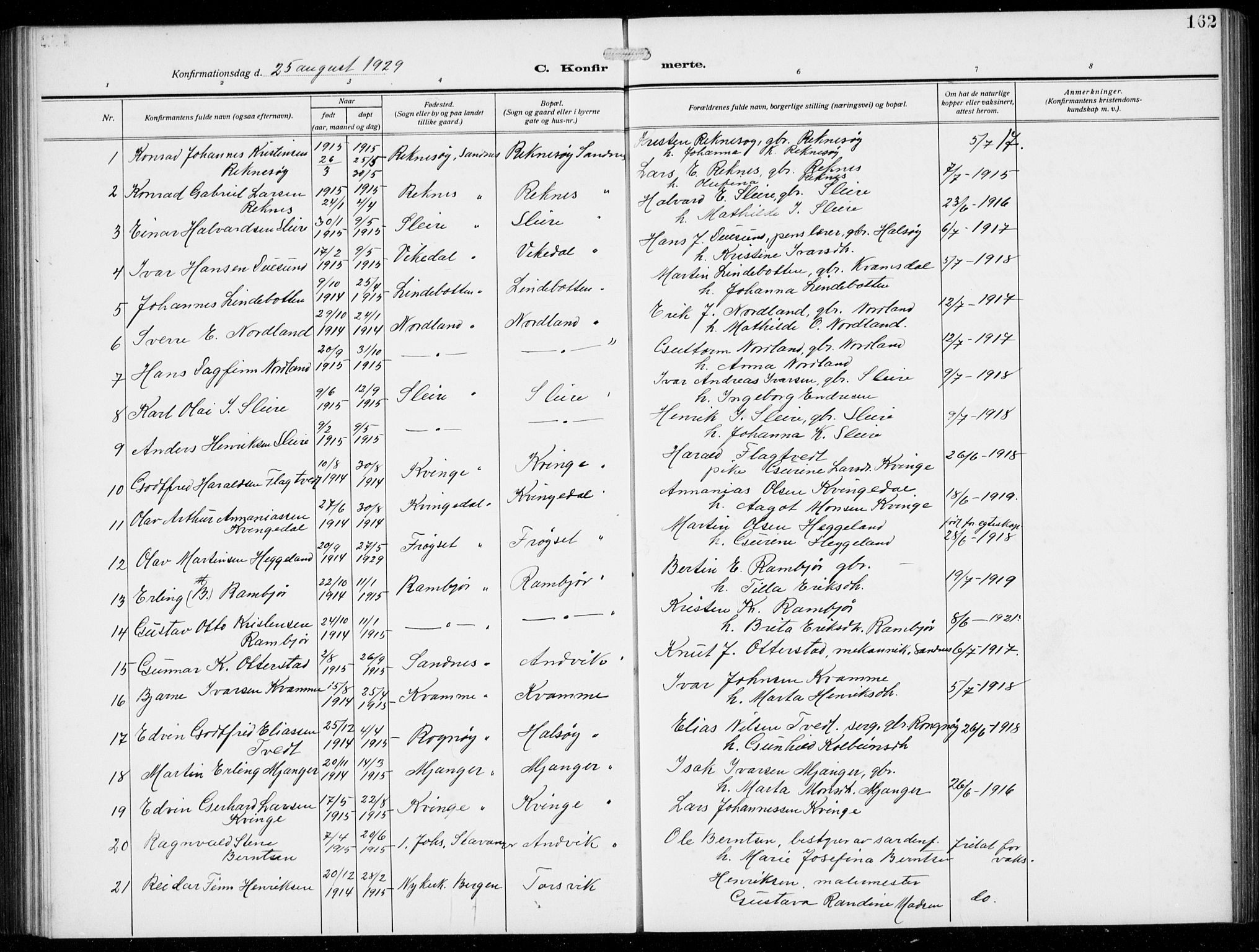 Masfjorden sokneprestembete, AV/SAB-A-77001: Parish register (copy) no. B  2, 1912-1939, p. 162