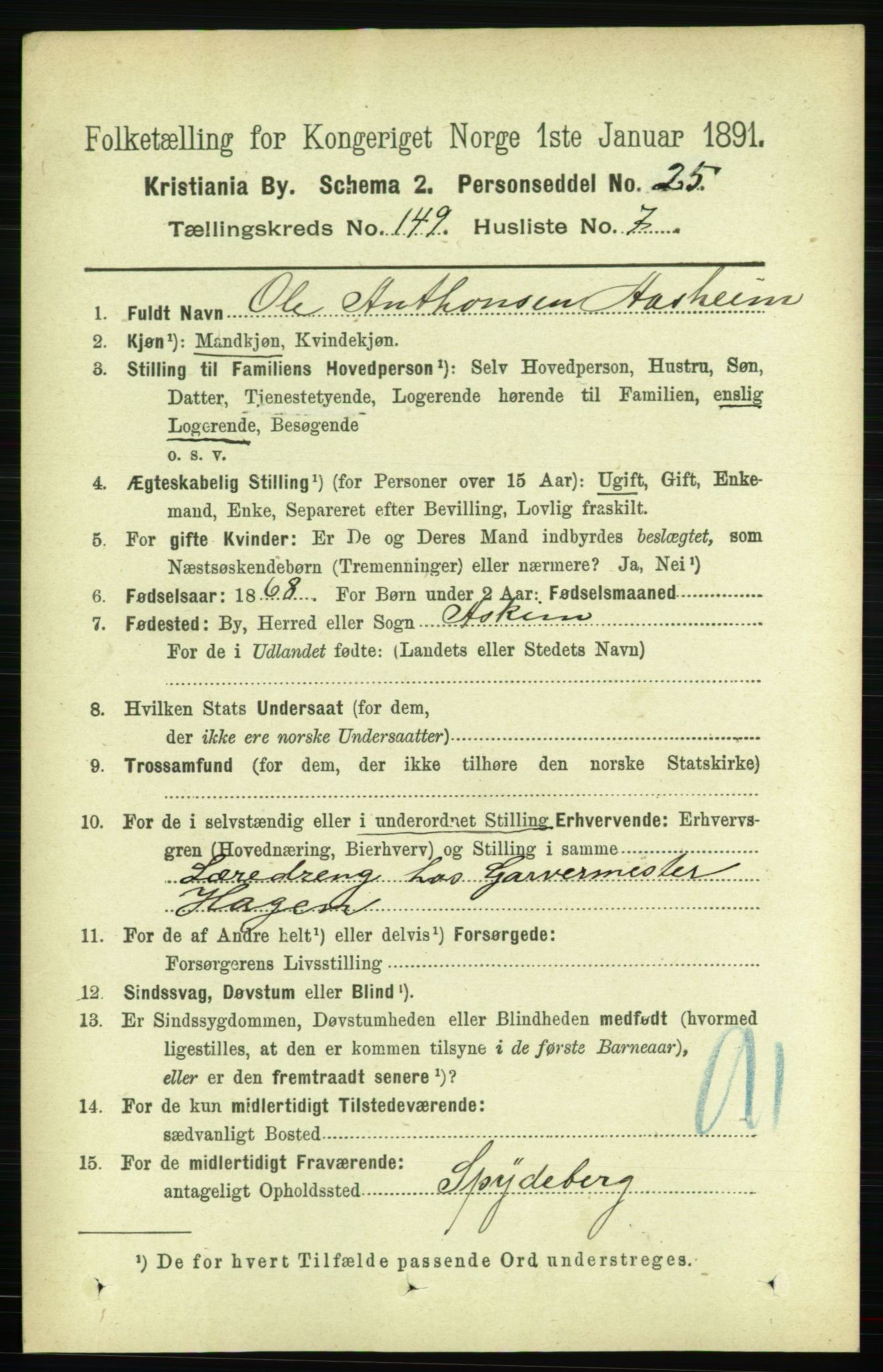 RA, 1891 census for 0301 Kristiania, 1891, p. 83297