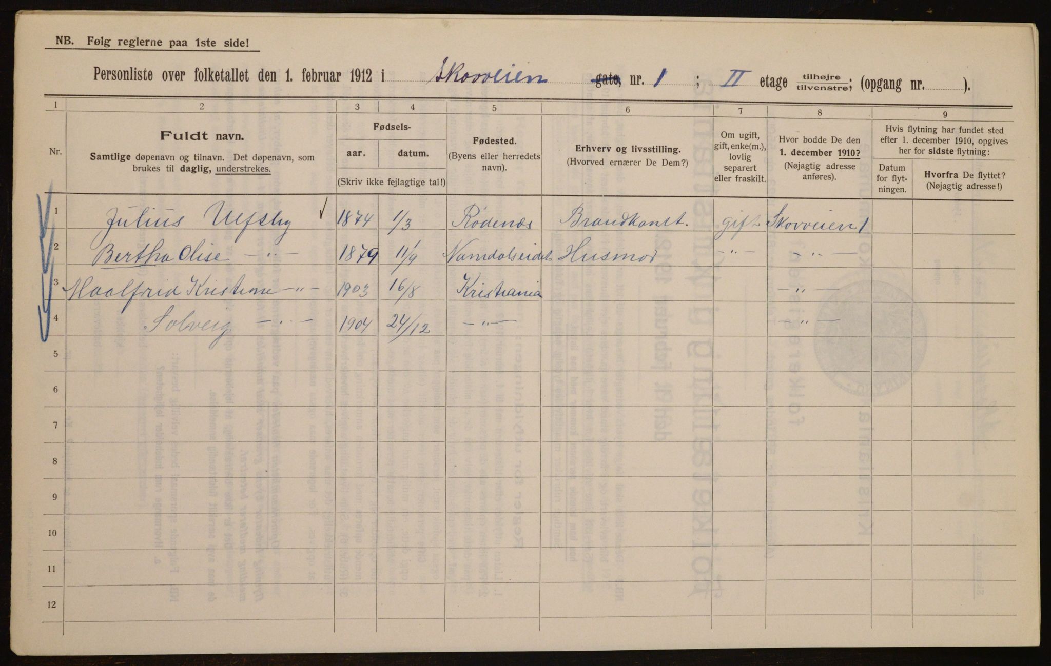 OBA, Municipal Census 1912 for Kristiania, 1912, p. 96673