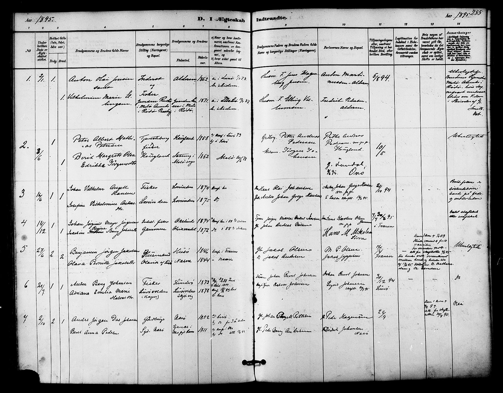 Ministerialprotokoller, klokkerbøker og fødselsregistre - Nordland, SAT/A-1459/839/L0568: Parish register (official) no. 839A05, 1880-1902, p. 285