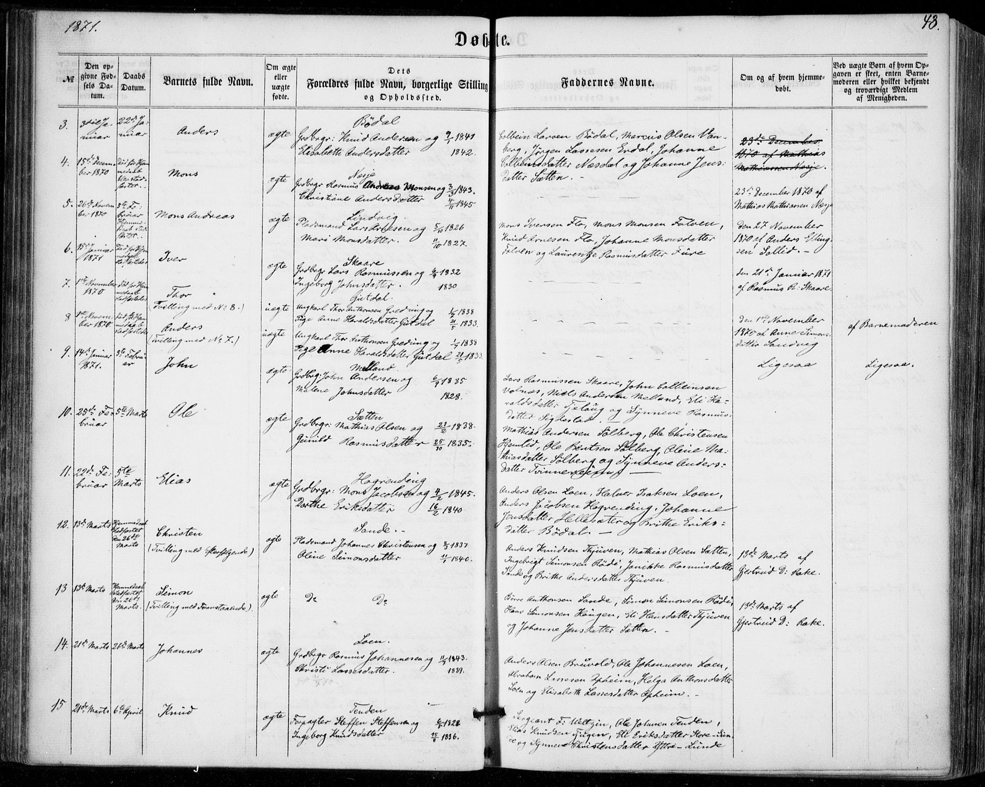 Stryn Sokneprestembete, SAB/A-82501: Parish register (official) no. A 3, 1862-1877, p. 43