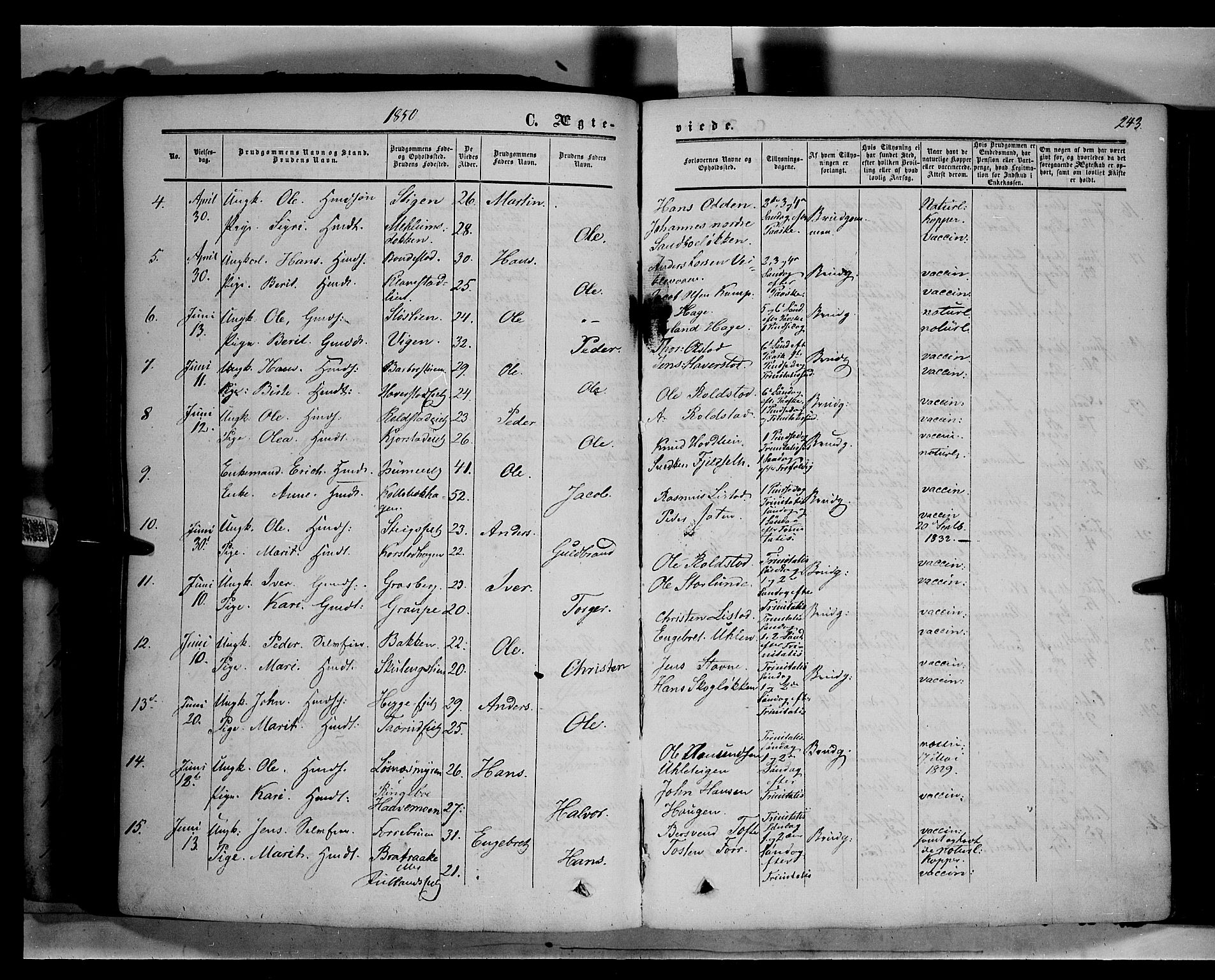 Sør-Fron prestekontor, AV/SAH-PREST-010/H/Ha/Haa/L0001: Parish register (official) no. 1, 1849-1863, p. 243