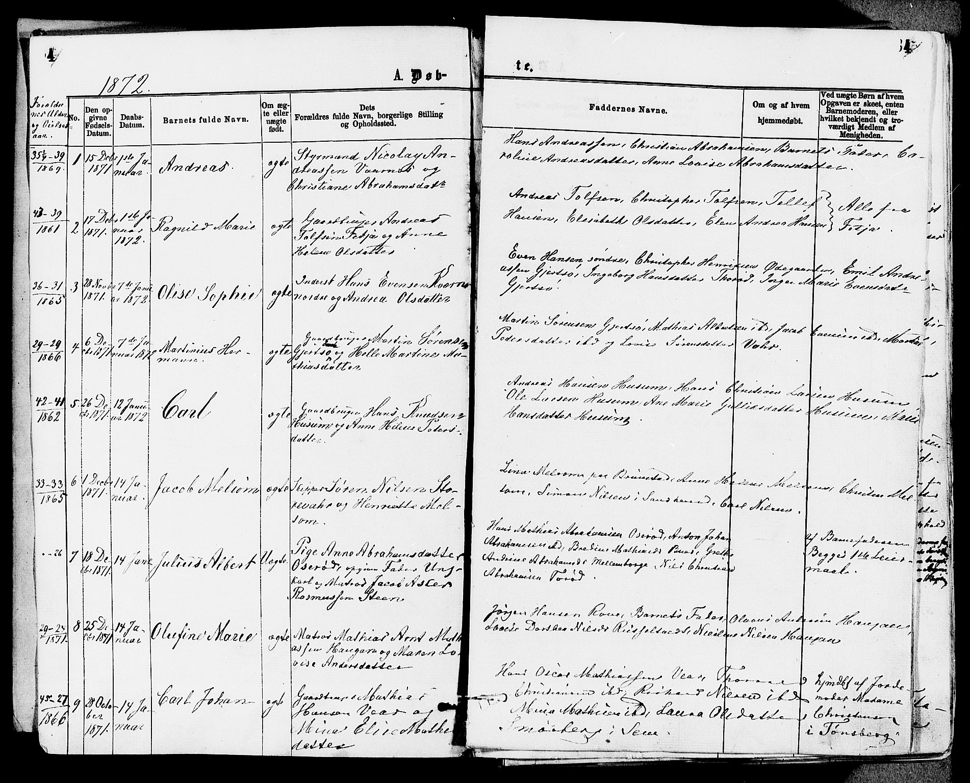 Stokke kirkebøker, AV/SAKO-A-320/F/Fa/L0009: Parish register (official) no. I 9, 1872-1883, p. 4