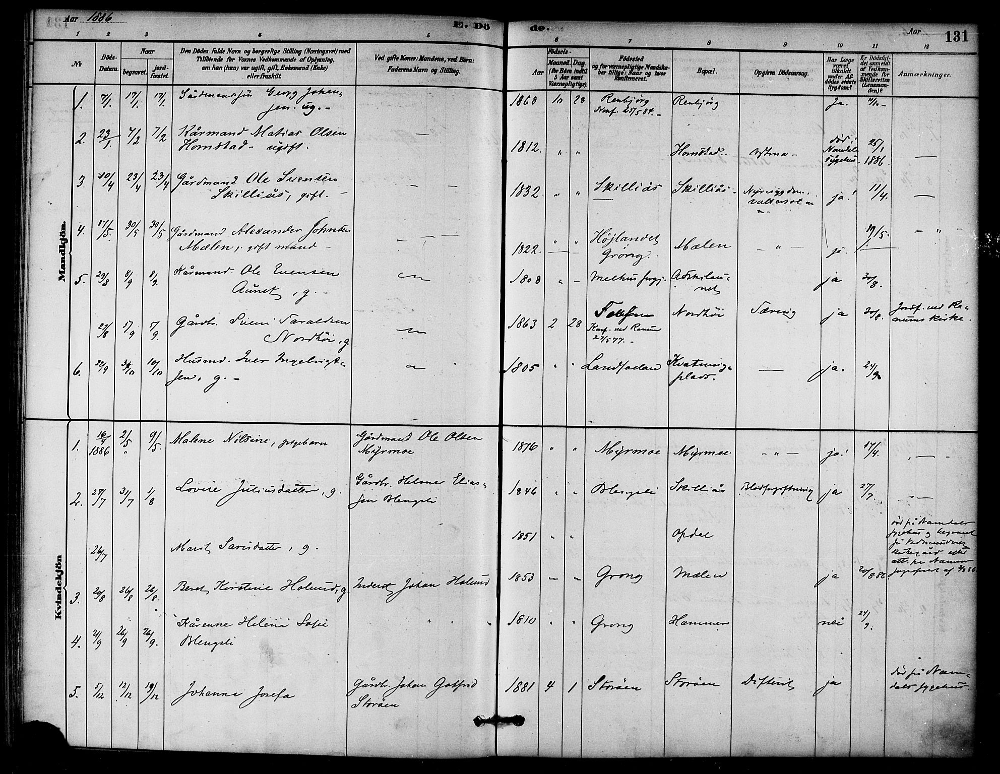 Ministerialprotokoller, klokkerbøker og fødselsregistre - Nord-Trøndelag, SAT/A-1458/766/L0563: Parish register (official) no. 767A01, 1881-1899, p. 131