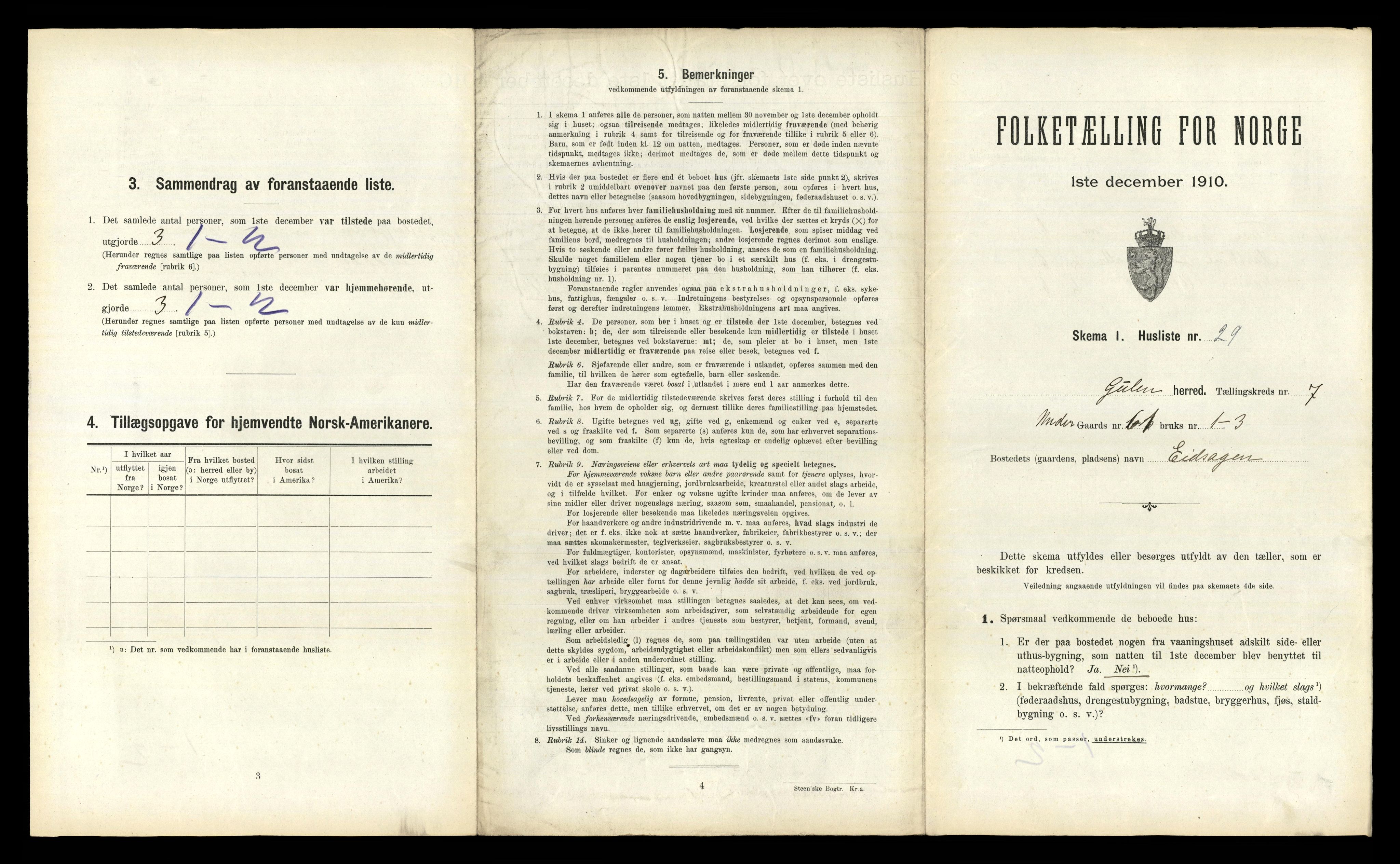 RA, 1910 census for Gulen, 1910, p. 664