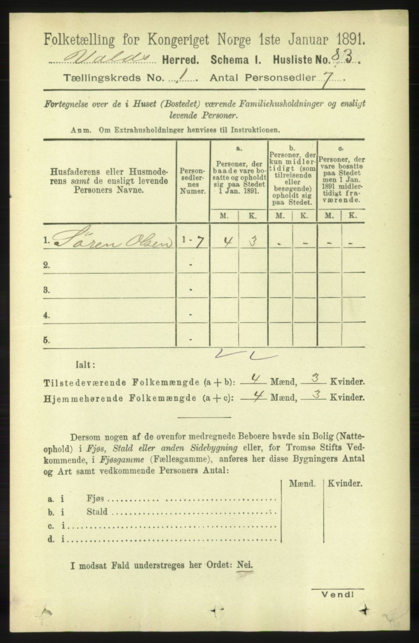 RA, 1891 census for 1537 Voll, 1891, p. 97