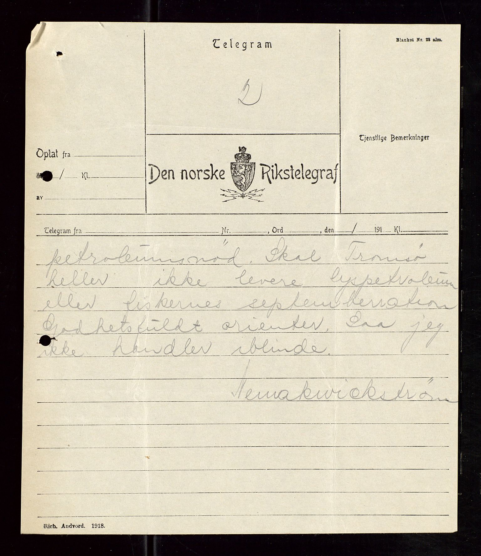 Pa 1521 - A/S Norske Shell, AV/SAST-A-101915/E/Ea/Eaa/L0006: Sjefskorrespondanse, 1918, p. 385