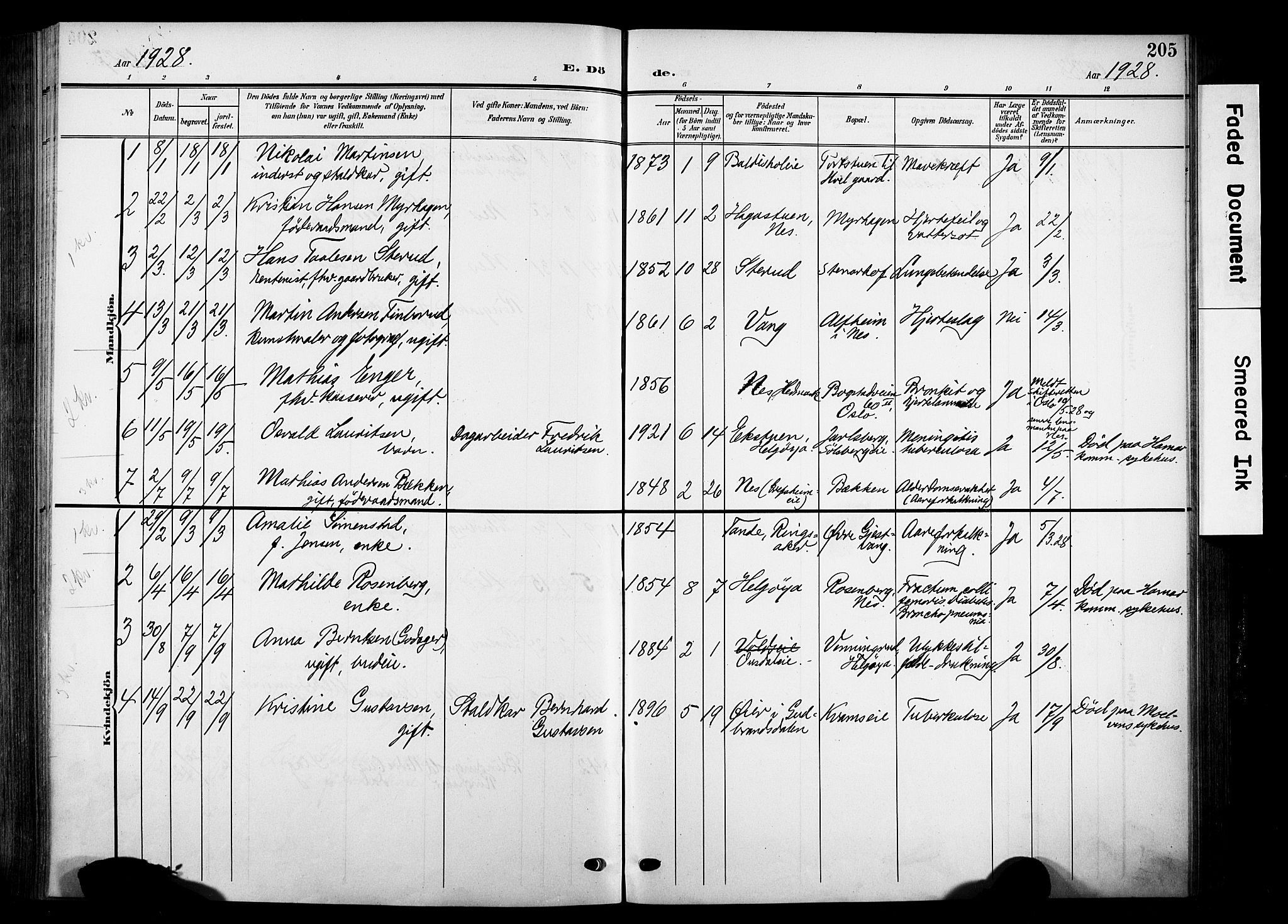 Nes prestekontor, Hedmark, SAH/PREST-020/K/Ka/L0014: Parish register (official) no. 14, 1906-1929, p. 205