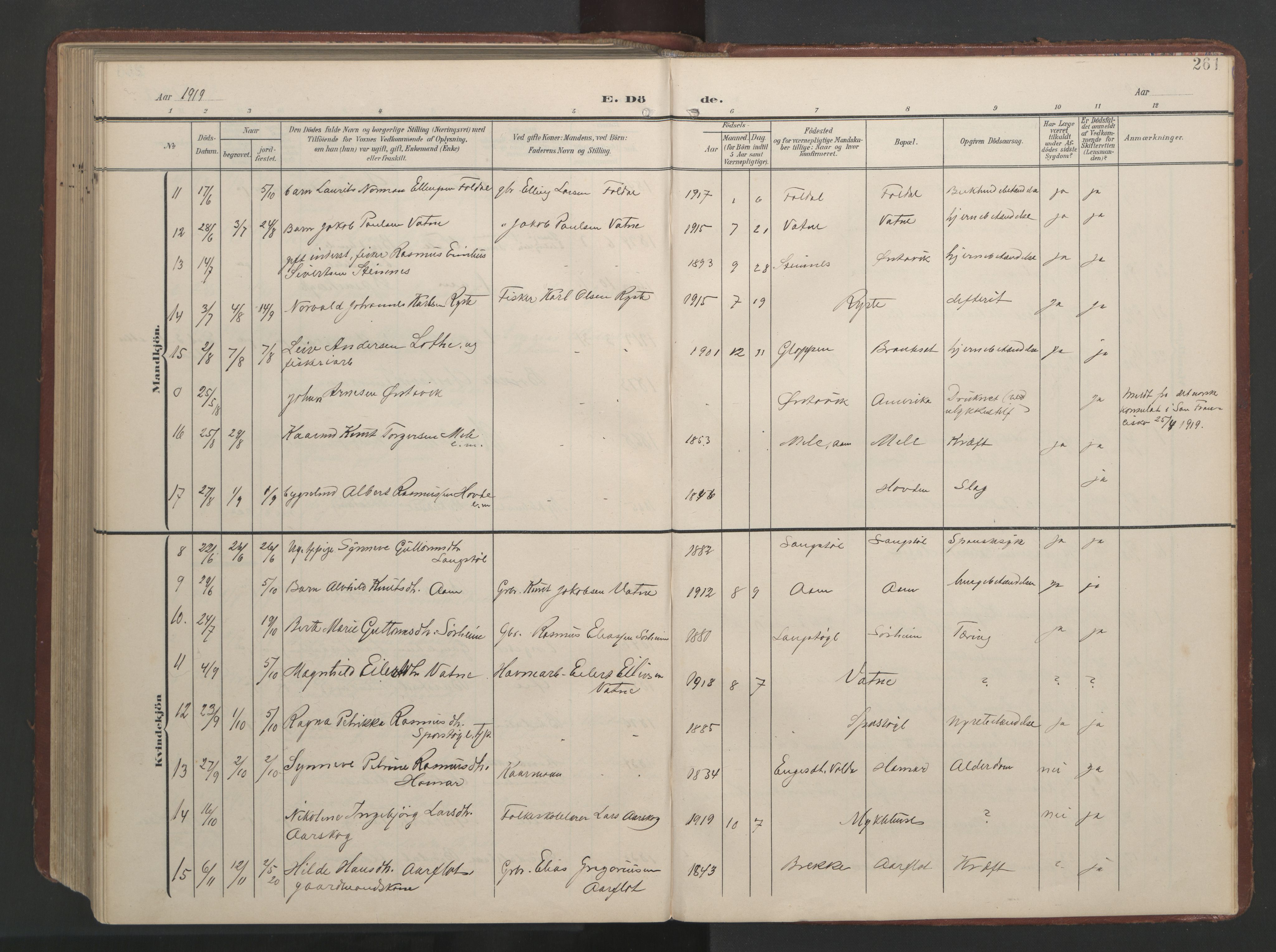 Ministerialprotokoller, klokkerbøker og fødselsregistre - Møre og Romsdal, AV/SAT-A-1454/513/L0190: Parish register (copy) no. 513C04, 1904-1926, p. 261