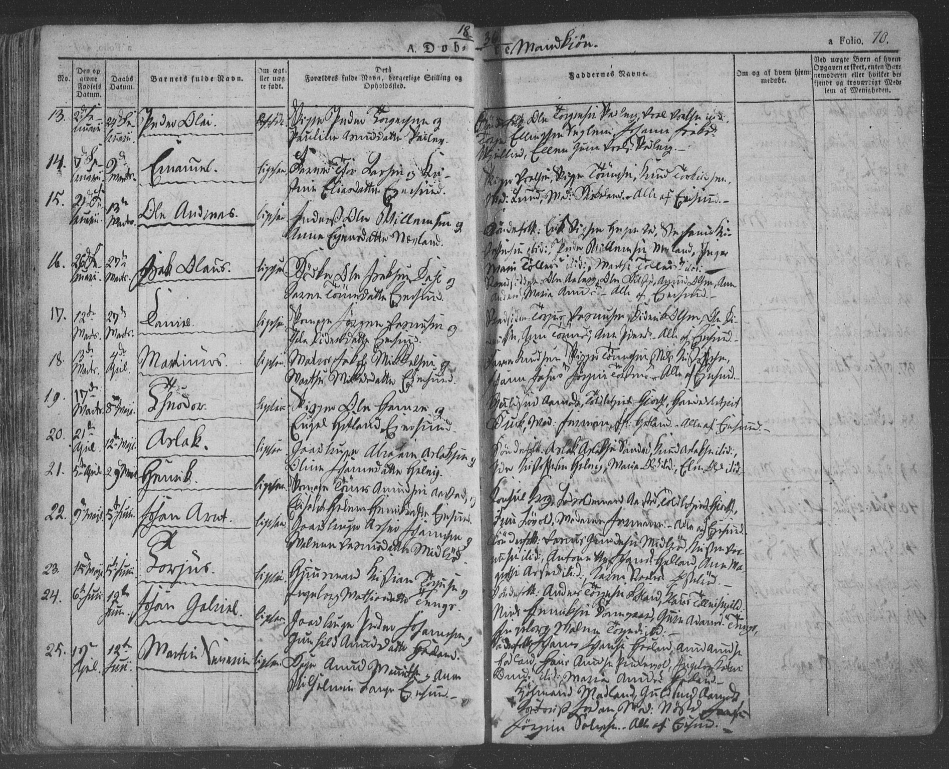 Eigersund sokneprestkontor, AV/SAST-A-101807/S08/L0009: Parish register (official) no. A 9, 1827-1850, p. 70