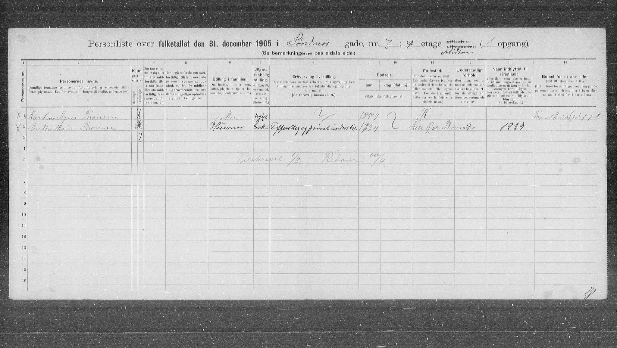 OBA, Municipal Census 1905 for Kristiania, 1905, p. 55649